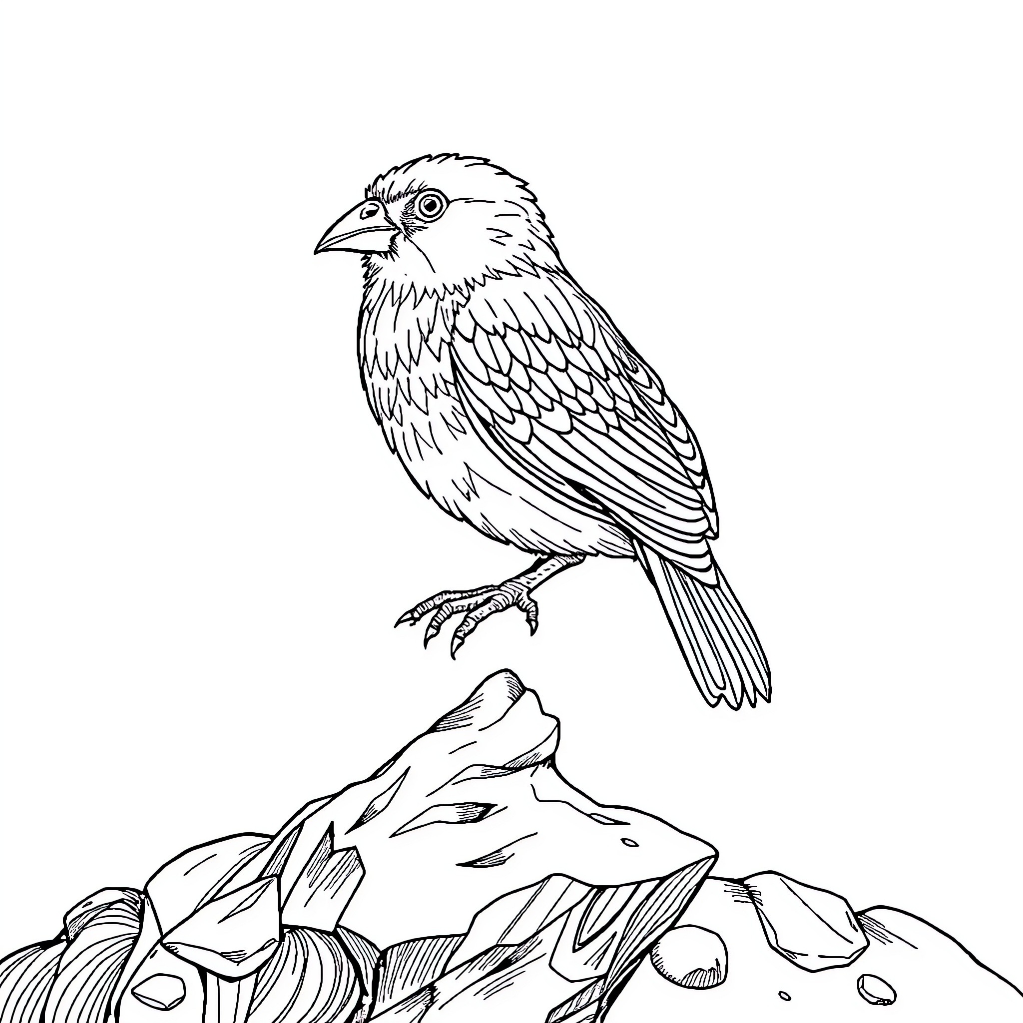 Crane perching on a rocky mountain Coloring Page (free black-and-white line drawing printable PDF for all, from beginners to advanced learners, including children, teens, adults, and seniors)