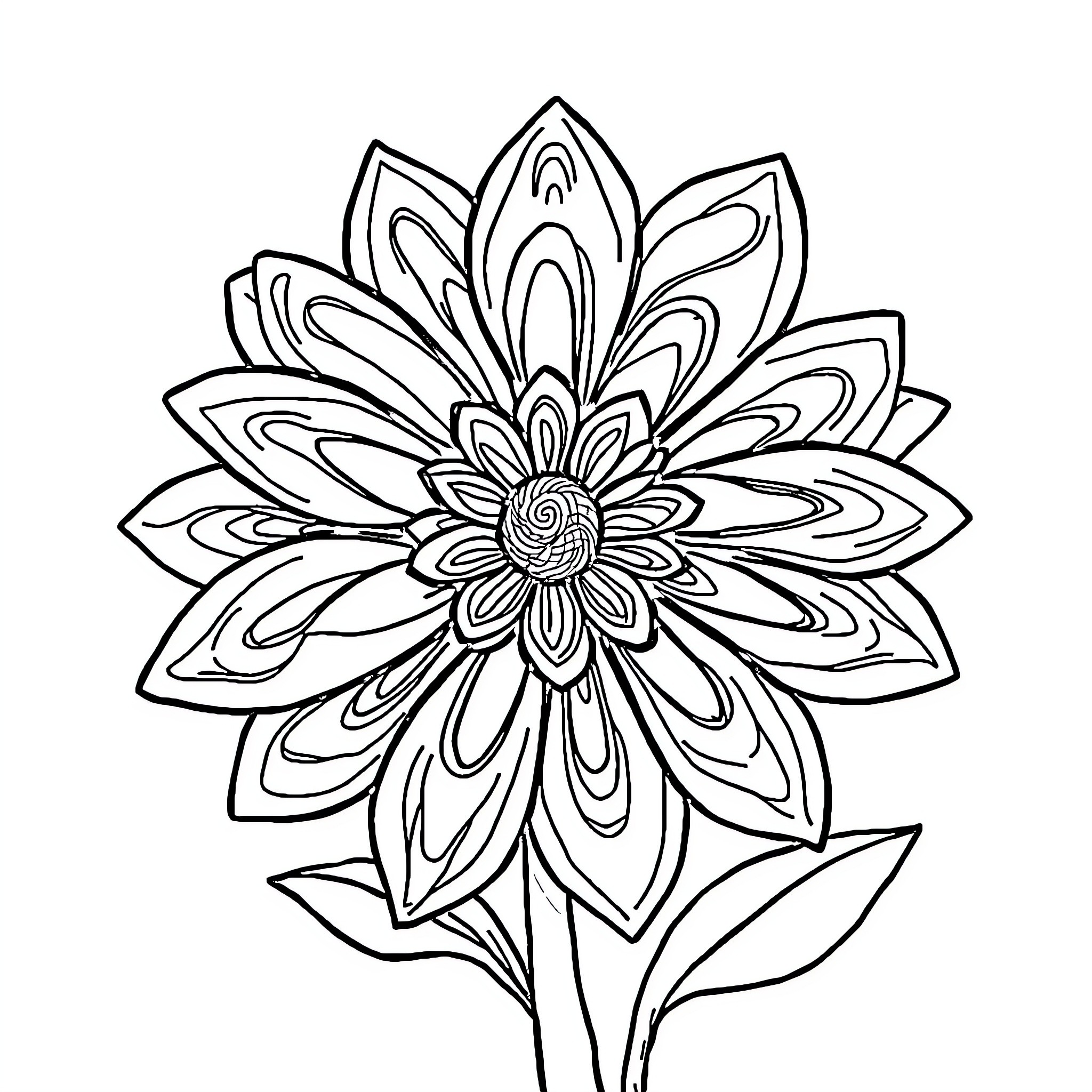 Flower with intricate petal design Coloring Page (free black-and-white line drawing printable PDF for all, from beginners to advanced learners, including children, teens, adults, and seniors)
