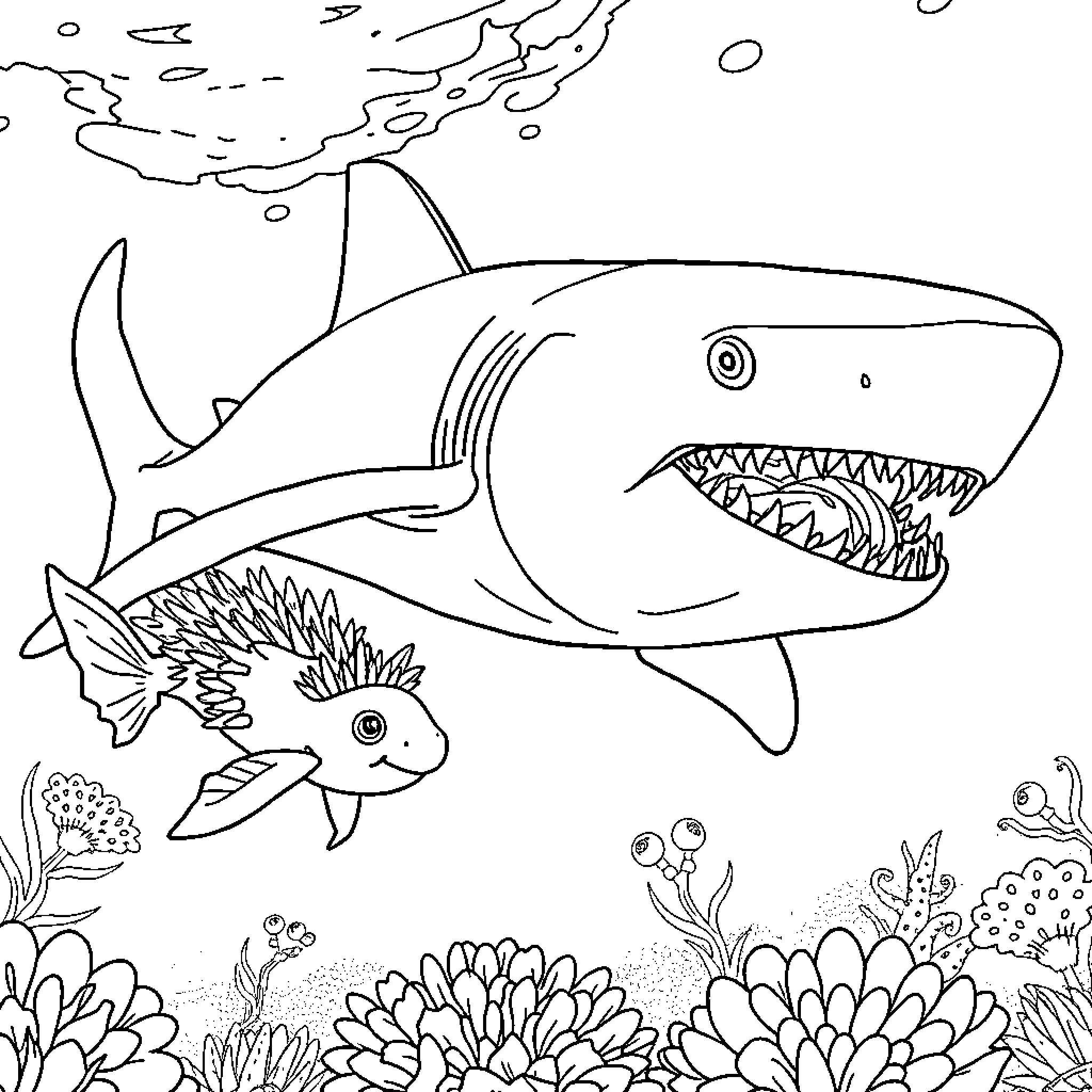 Wiwaxia's Underwater Adventure Coloring Page (free black-and-white line drawing printable PDF for all, from beginners to advanced learners, including children, teens, adults, and seniors)