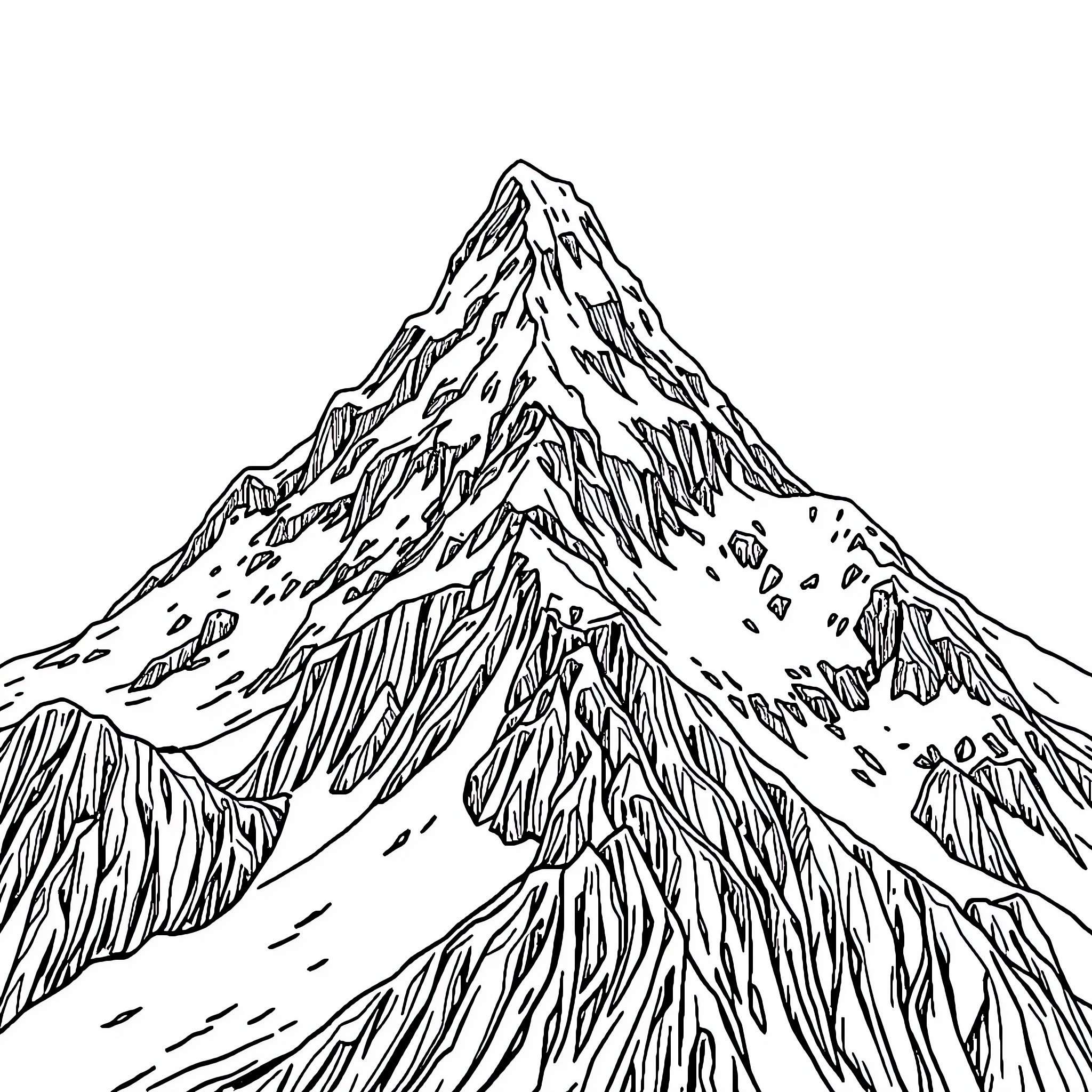 Mountain peak in winter landscape Coloring Page (free black-and-white line drawing printable PDF for all, from beginners to advanced learners, including children, teens, adults, and seniors)