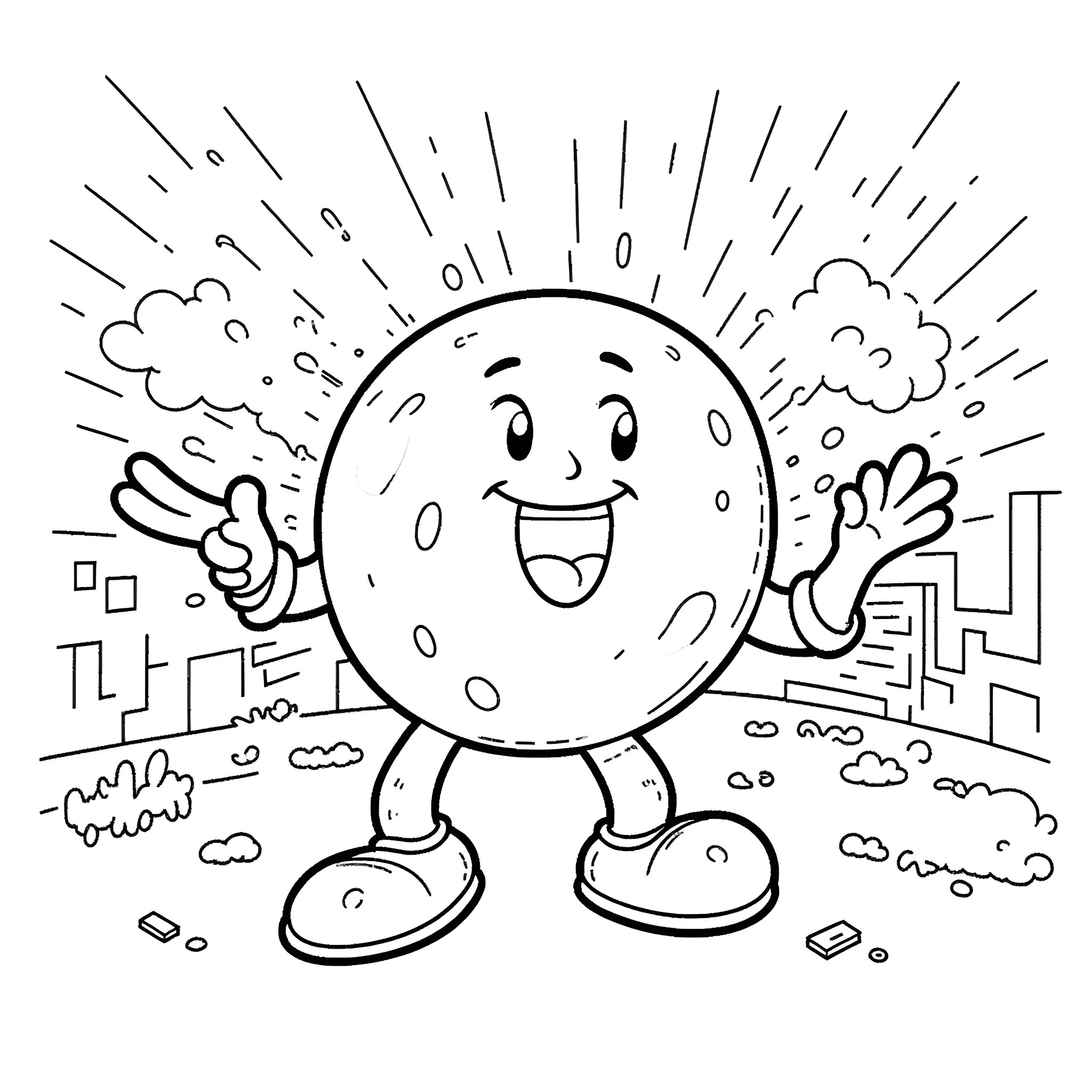 Gumball character having fun in the city Coloring Page (free black-and-white line drawing printable PDF for all, from beginners to advanced learners, including children, teens, adults, and seniors)