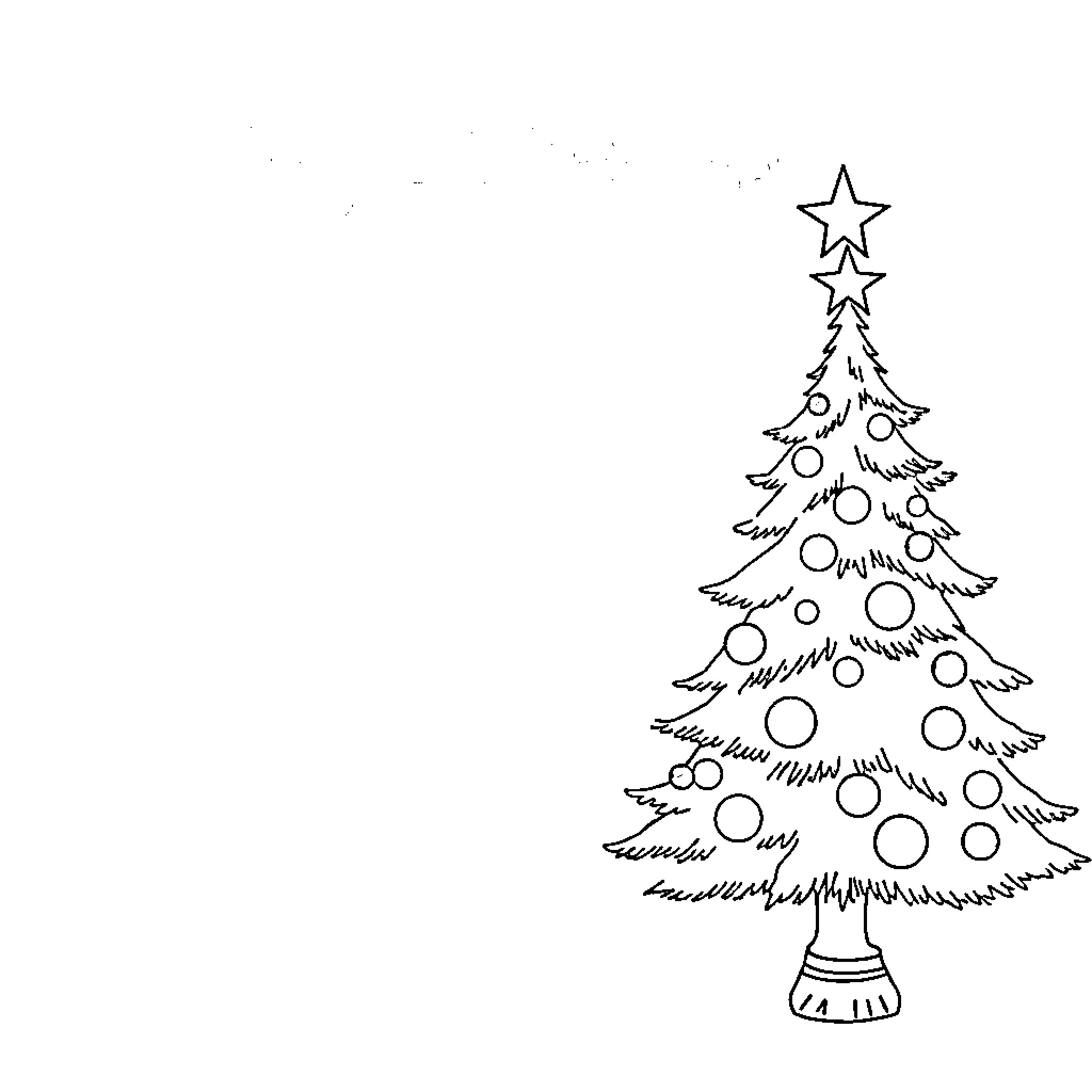 Christmas Tree with Abstract Ornaments Coloring Page (free black-and-white line drawing printable PDF for all, from beginners to advanced learners, including children, teens, adults, and seniors)