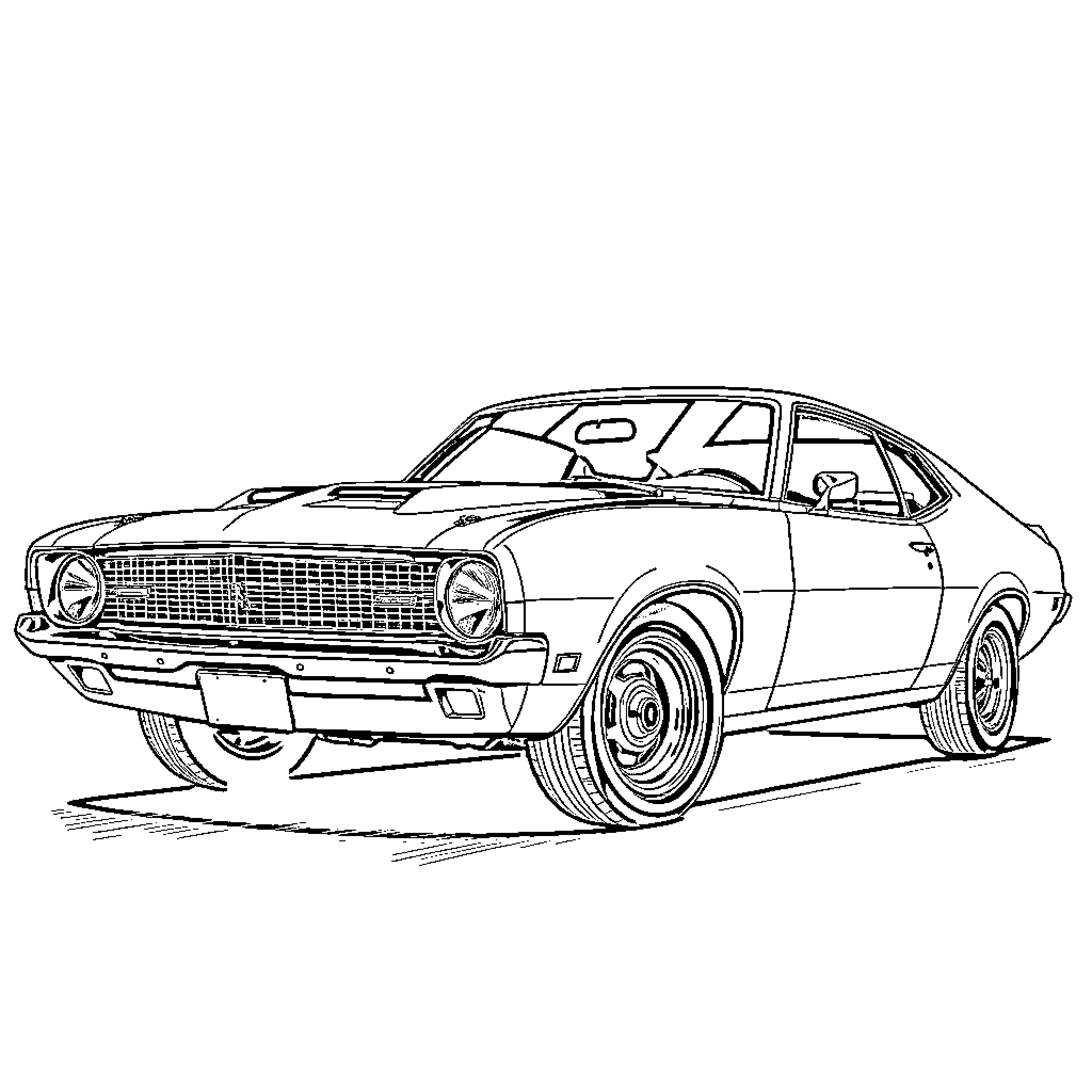 Ford Maverick sports car in motion Coloring Page (free black-and-white line drawing printable PDF for all, from beginners to advanced learners, including children, teens, adults, and seniors)