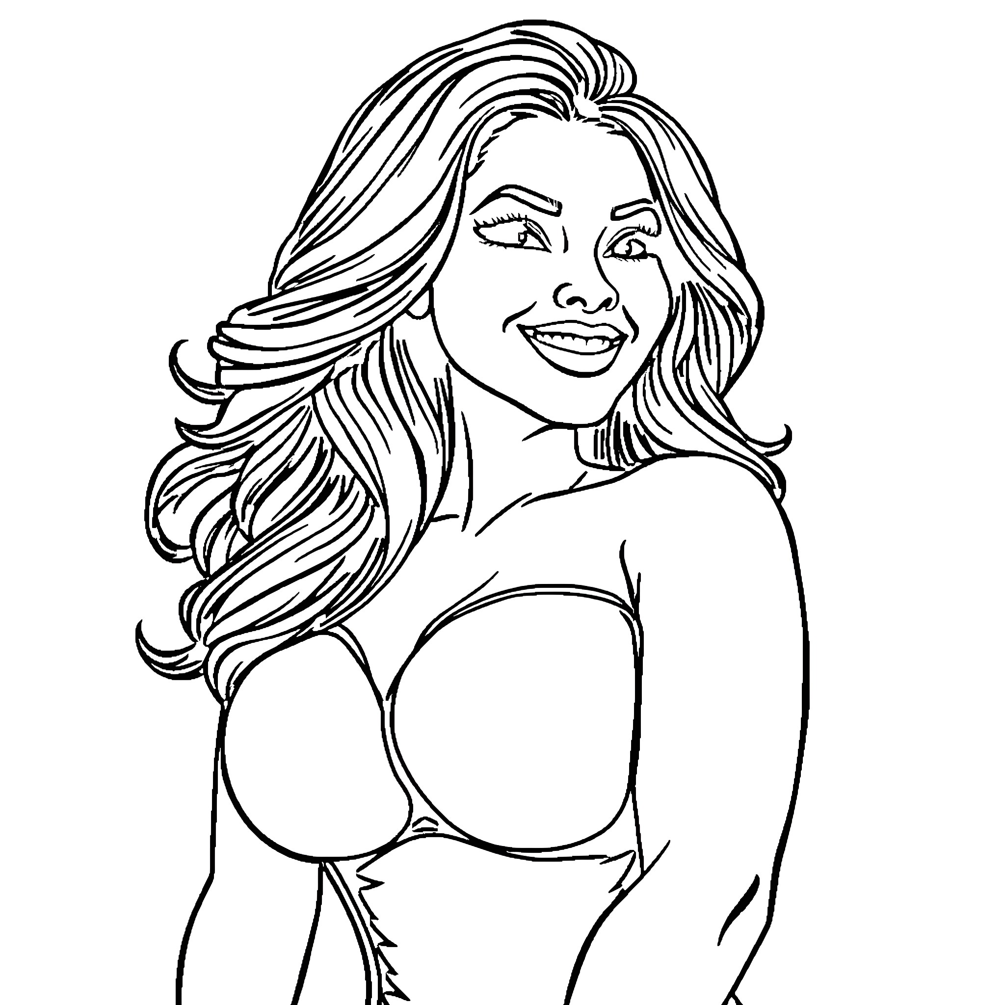 Latina woman in stylish outfit posing confidently Coloring Page (free black-and-white line drawing printable PDF for all, from beginners to advanced learners, including children, teens, adults, and seniors)