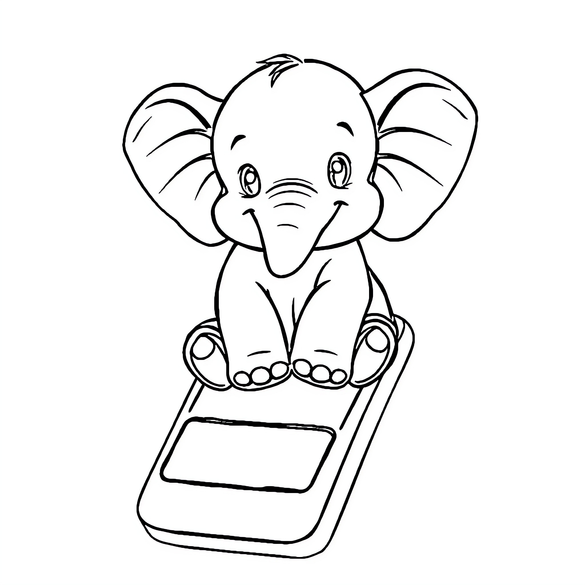Elephant sitting on a smartphone Coloring Page (free black-and-white line drawing printable PDF for all, from beginners to advanced learners, including children, teens, adults, and seniors)