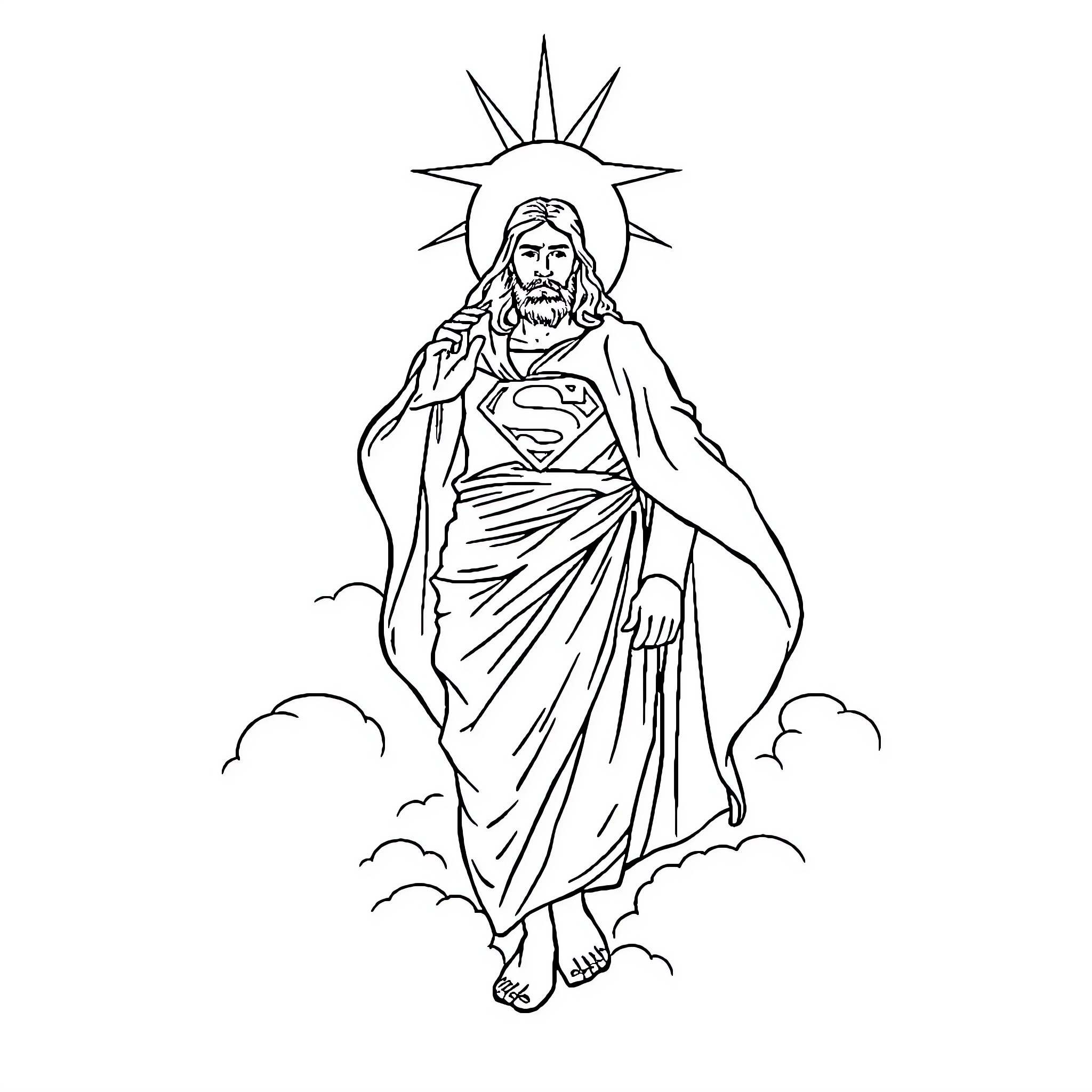Jesus depicted in divine glory Coloring Page (free black-and-white line drawing printable PDF for all, from beginners to advanced learners, including children, teens, adults, and seniors)