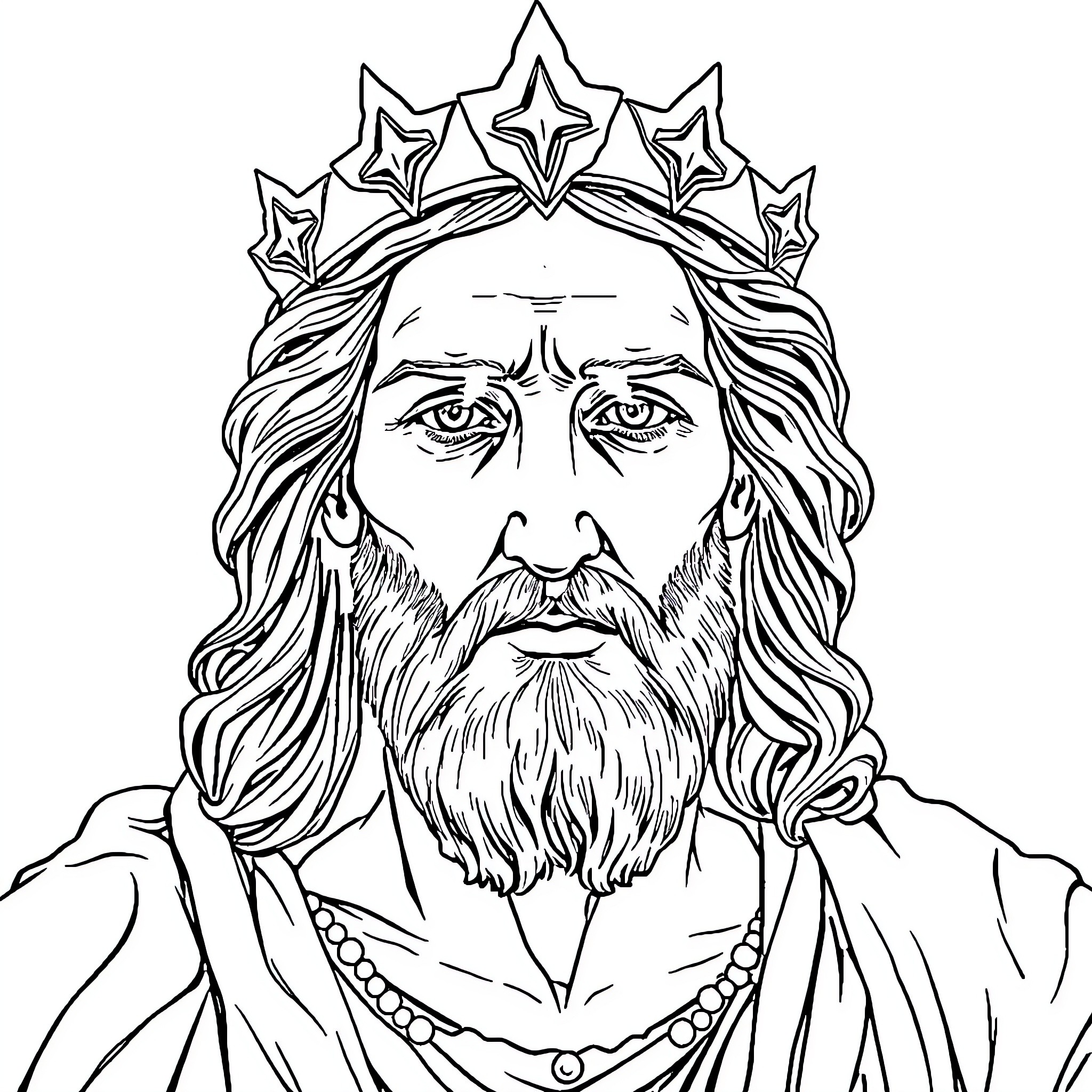 Christ the King in Regal Attire Coloring Page (free black-and-white line drawing printable PDF for all, from beginners to advanced learners, including children, teens, adults, and seniors)