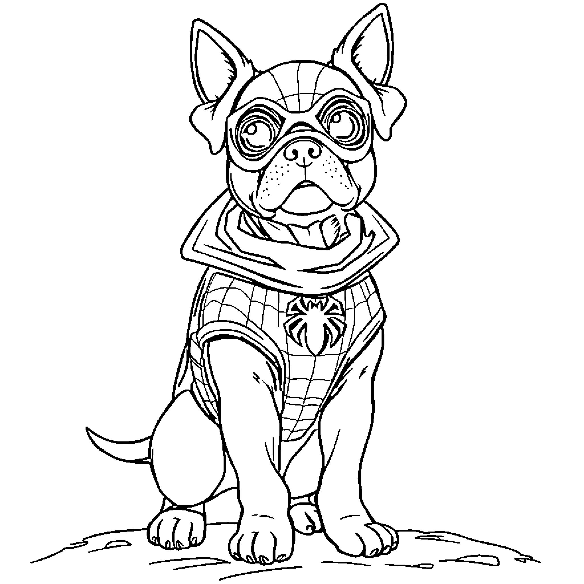 Patrulla Canina character in superhero costume Coloring Page (free black-and-white line drawing printable PDF for all, from beginners to advanced learners, including children, teens, adults, and seniors)