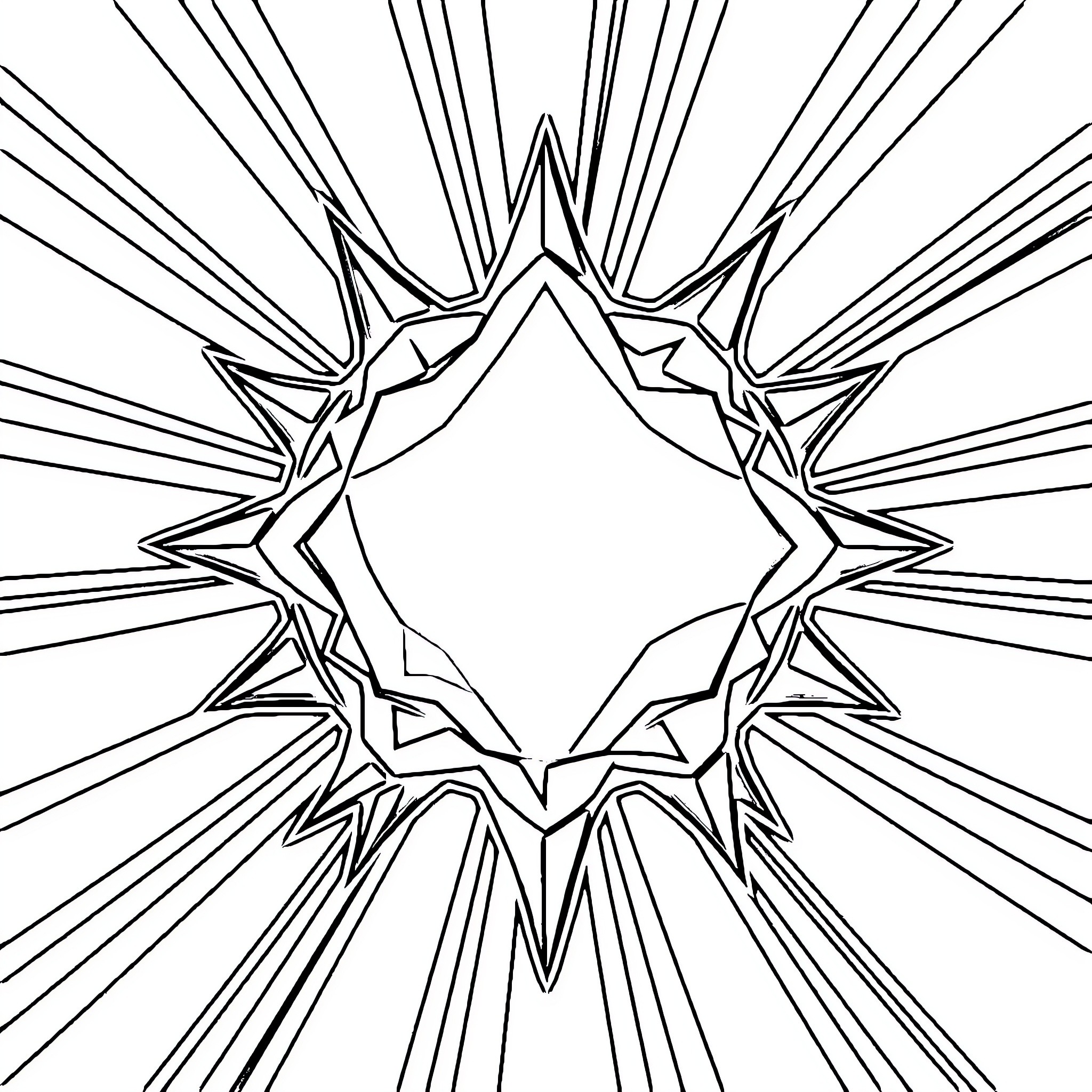Gem-like Geometric Radiance Coloring Page (free black-and-white line drawing printable PDF for all, from beginners to advanced learners, including children, teens, adults, and seniors)