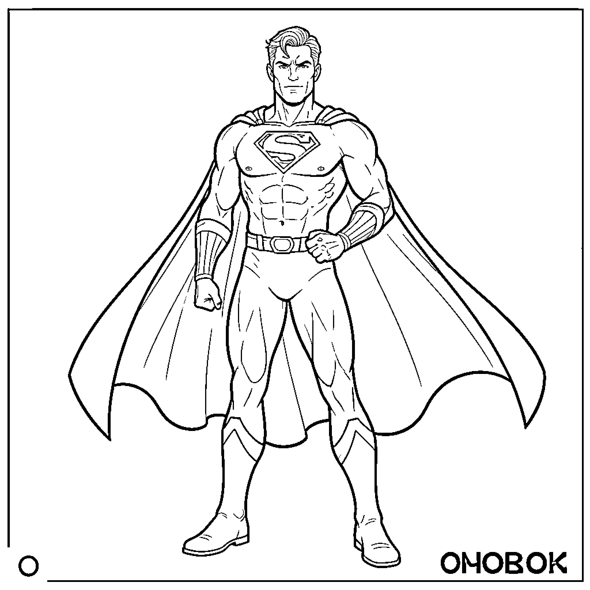Super Hero in Heroic Pose with Powerful Outfit Coloring Page (free black-and-white line drawing printable PDF for all, from beginners to advanced learners, including children, teens, adults, and seniors)