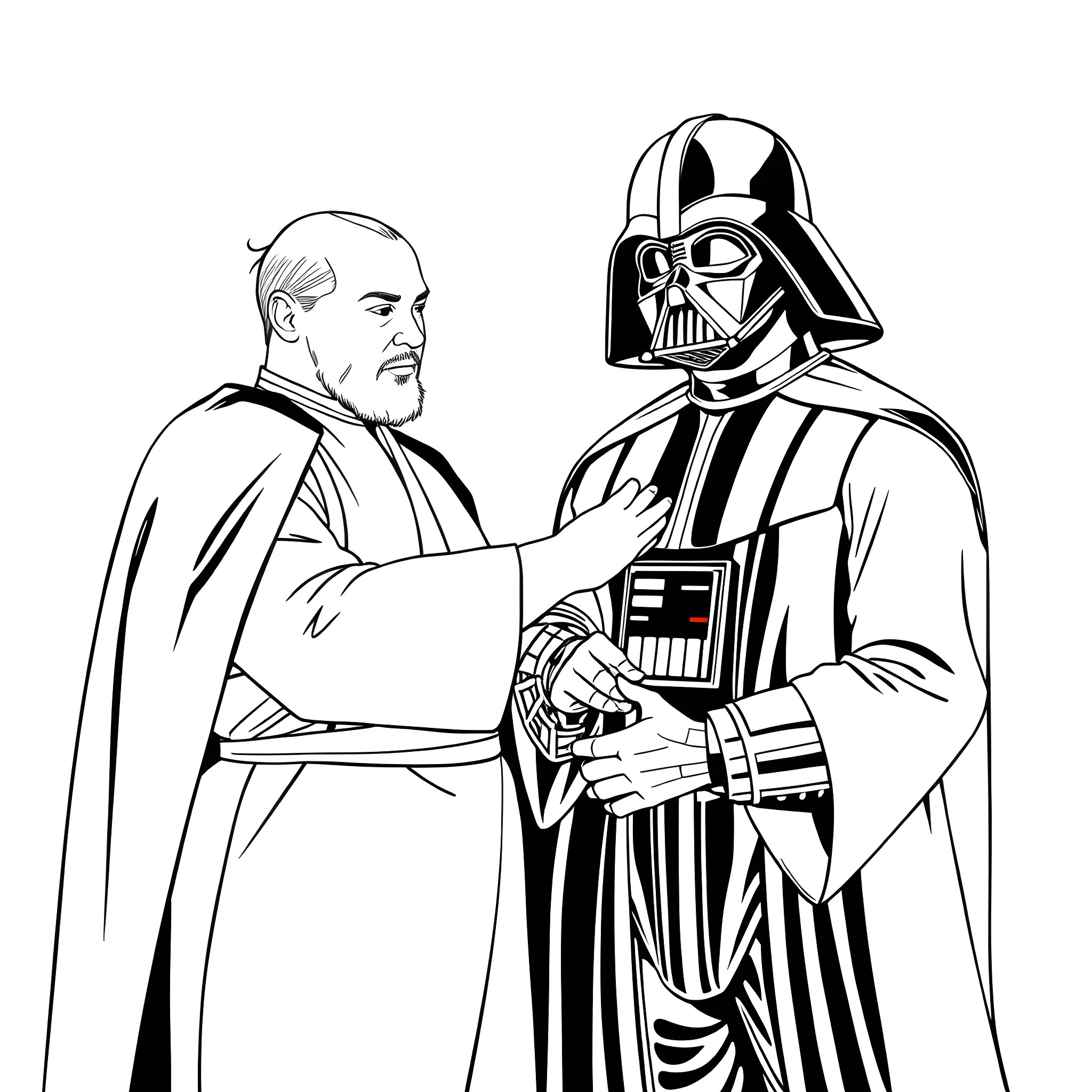 Mr. Muagi's Encounter with the Dark Lord Coloring Page (free black-and-white line drawing printable PDF for all, from beginners to advanced learners, including children, teens, adults, and seniors)