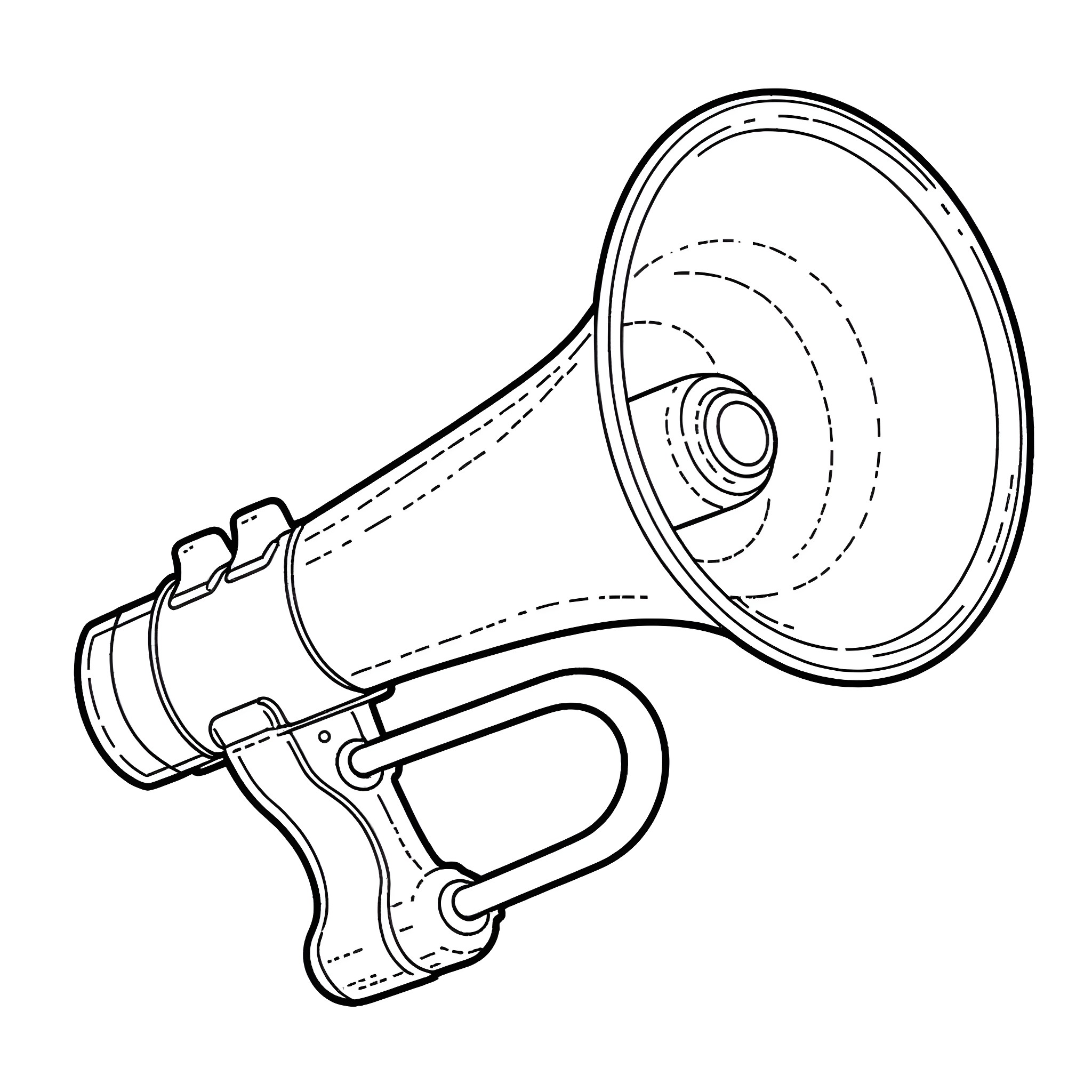 Soundbellows - Megaphone with sound waves Coloring Page (free black-and-white line drawing printable PDF for all, from beginners to advanced learners, including children, teens, adults, and seniors)