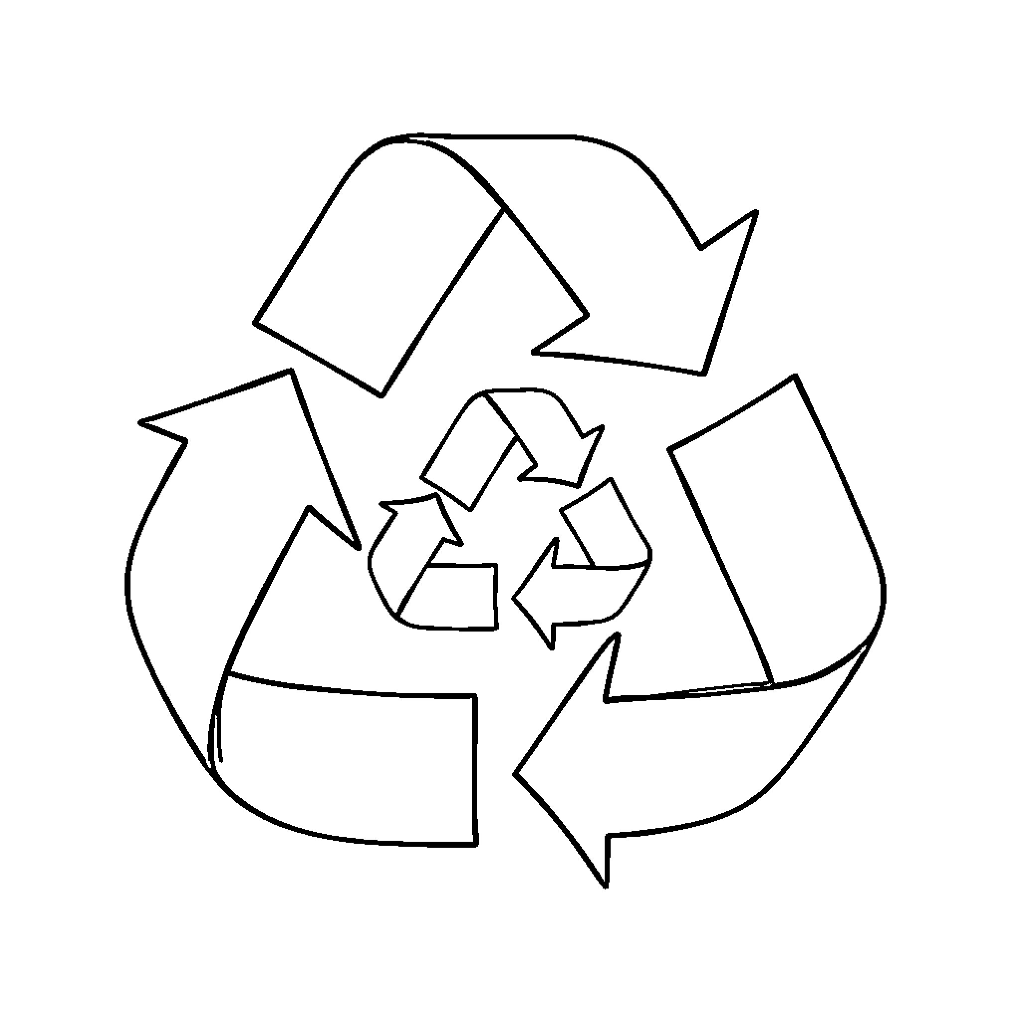 Pet Recycling Symbol with Arrows Coloring Page (free black-and-white line drawing printable PDF for all, from beginners to advanced learners, including children, teens, adults, and seniors)