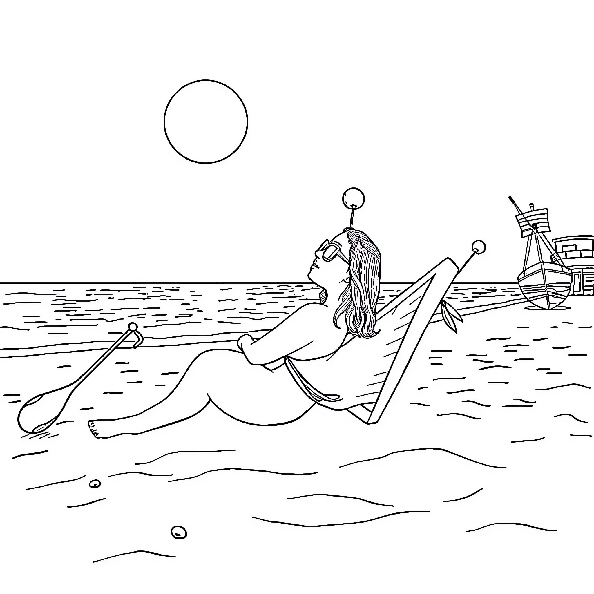 Bird gliding gracefully over the serene waters Coloring Page (free black-and-white line drawing printable PDF for all, from beginners to advanced learners, including children, teens, adults, and seniors)