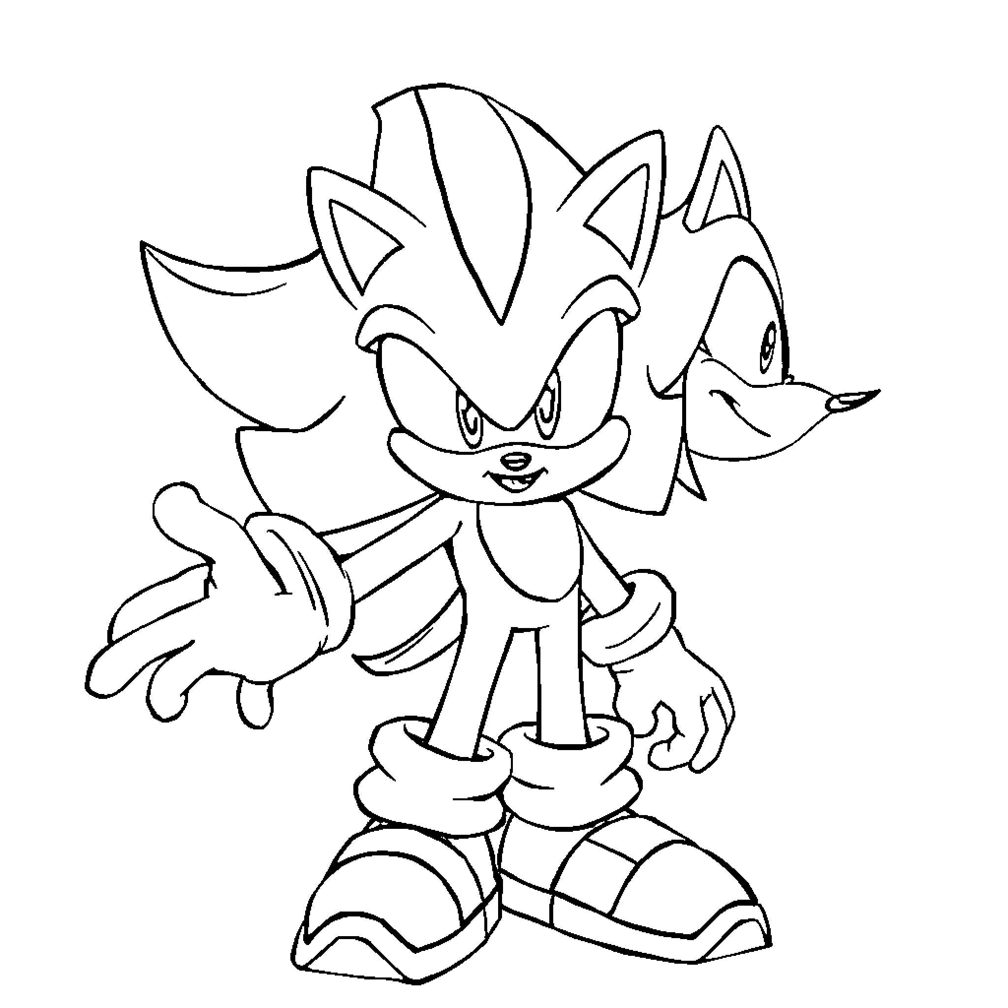 Sonic the Hedgehog in action pose Coloring Page (free black-and-white line drawing printable PDF for all, from beginners to advanced learners, including children, teens, adults, and seniors)