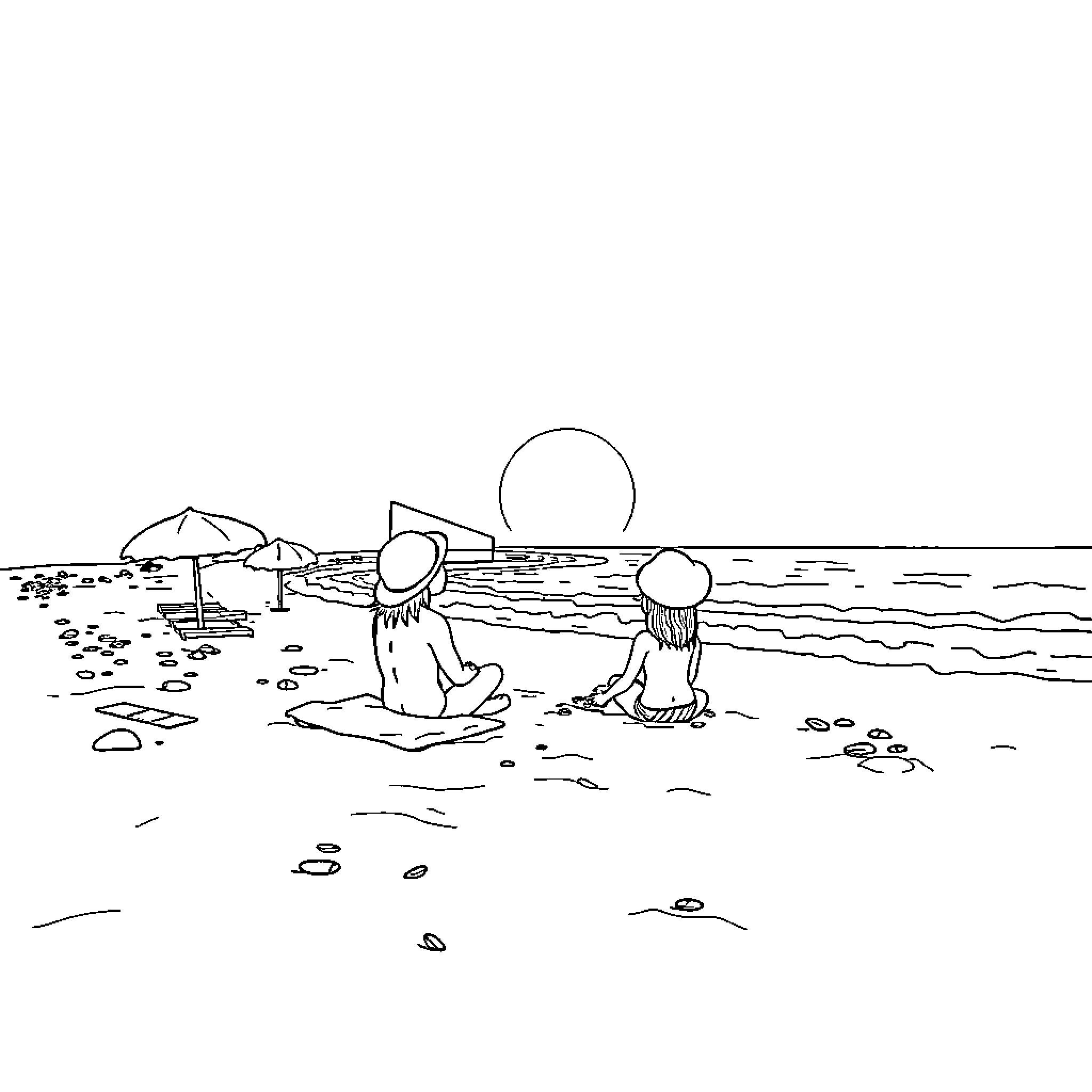 Tano enjoying a day at the beach Coloring Page (free black-and-white line drawing printable PDF for all, from beginners to advanced learners, including children, teens, adults, and seniors)