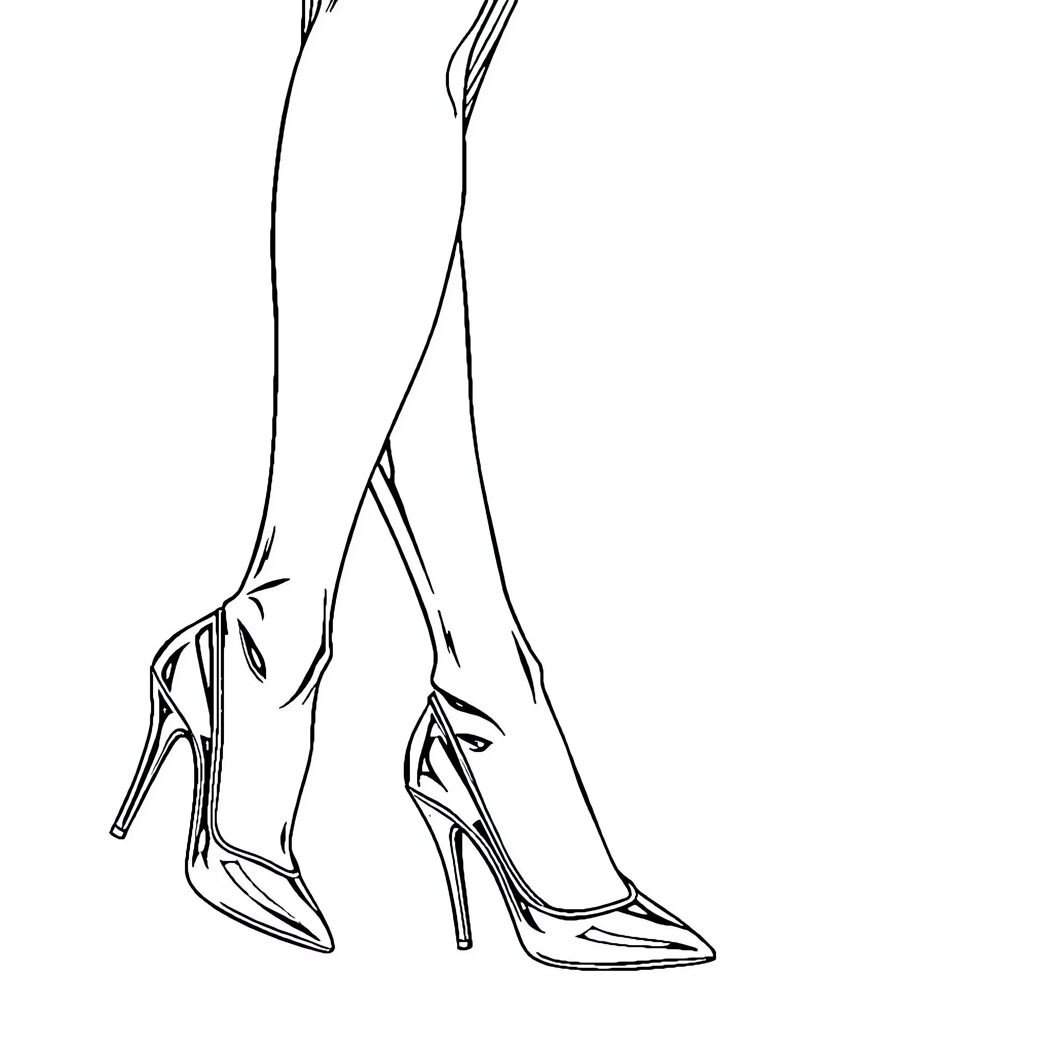 Woman in high heels walking elegantly Coloring Page (free black-and-white line drawing printable PDF for all, from beginners to advanced learners, including children, teens, adults, and seniors)