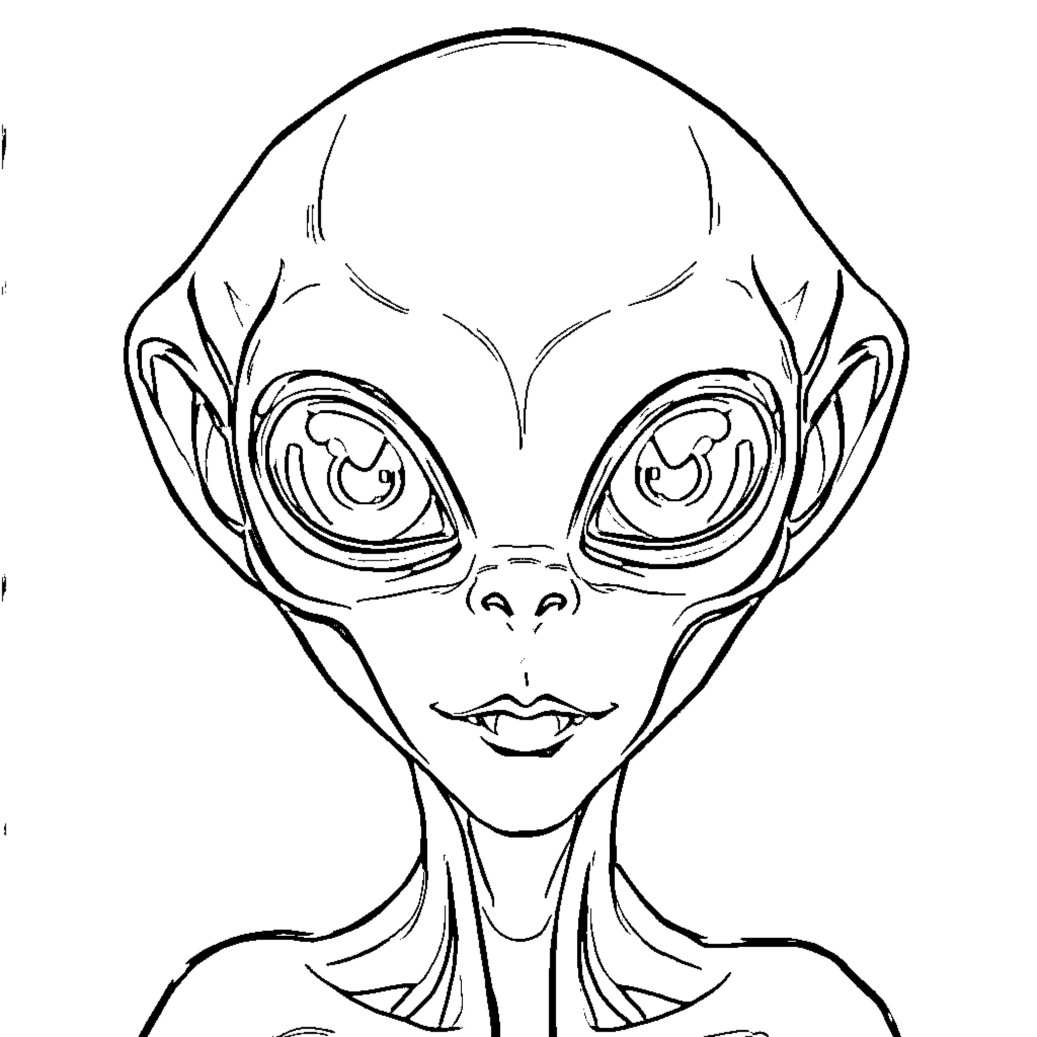 Alien with Curious Gaze and Unusual Features Coloring Page (free black-and-white line drawing printable PDF for all, from beginners to advanced learners, including children, teens, adults, and seniors)