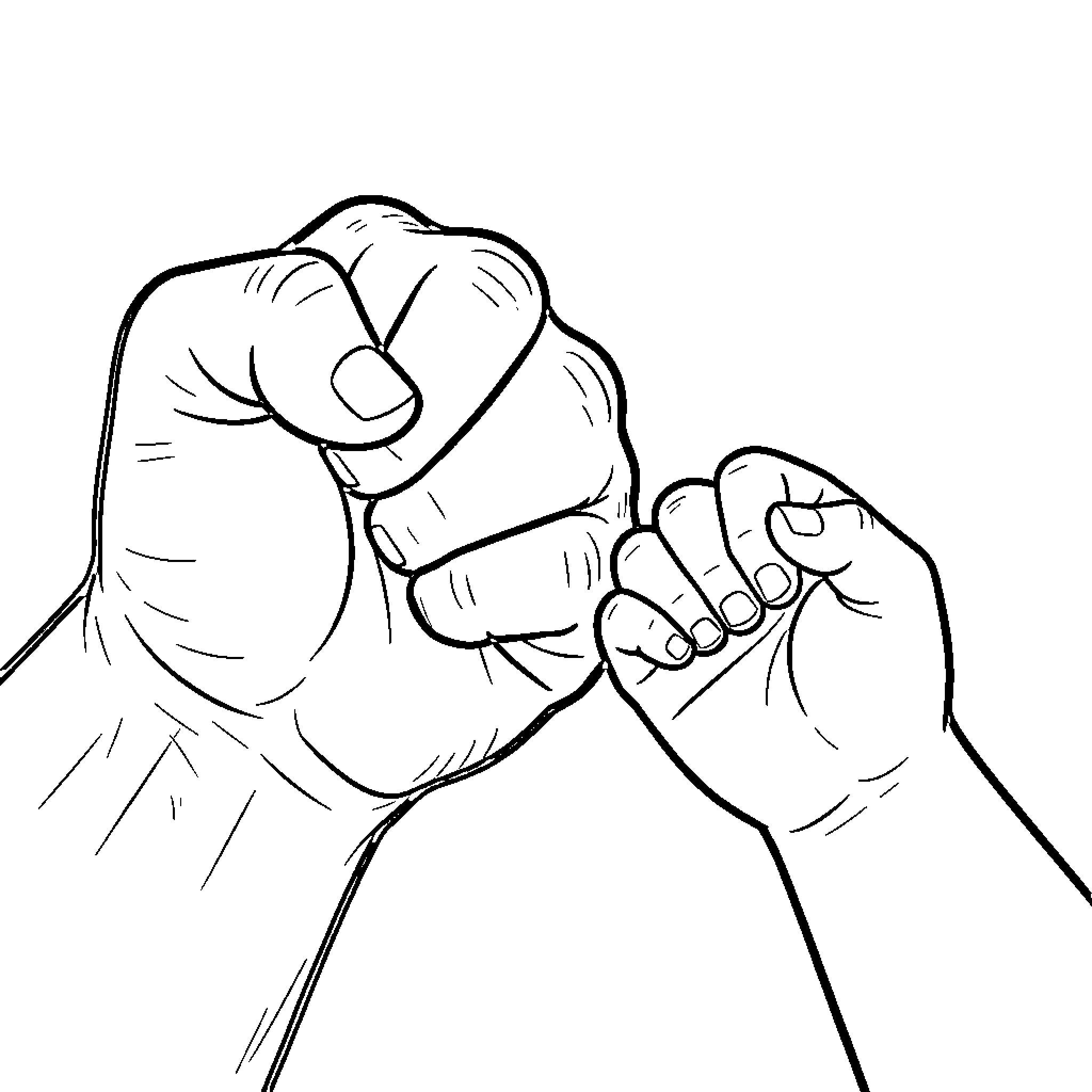 Fist bump between an adult and a child Coloring Page (free black-and-white line drawing printable PDF for all, from beginners to advanced learners, including children, teens, adults, and seniors)