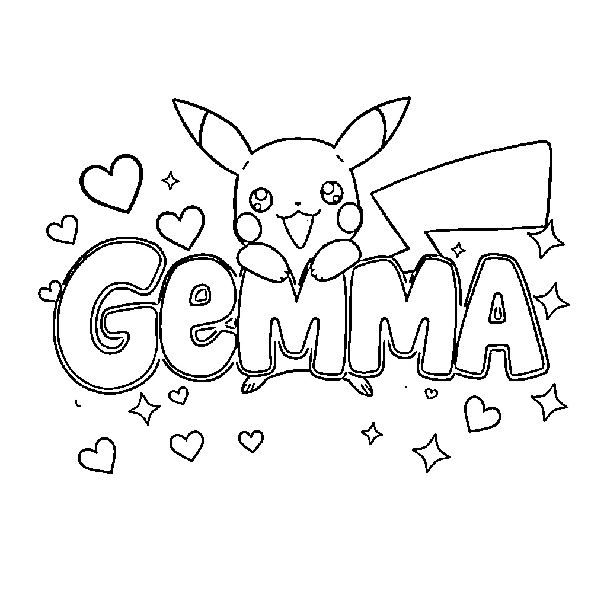 Gemma's Playful Pokemon Illustration Coloring Page (free black-and-white line drawing printable PDF for all, from beginners to advanced learners, including children, teens, adults, and seniors)