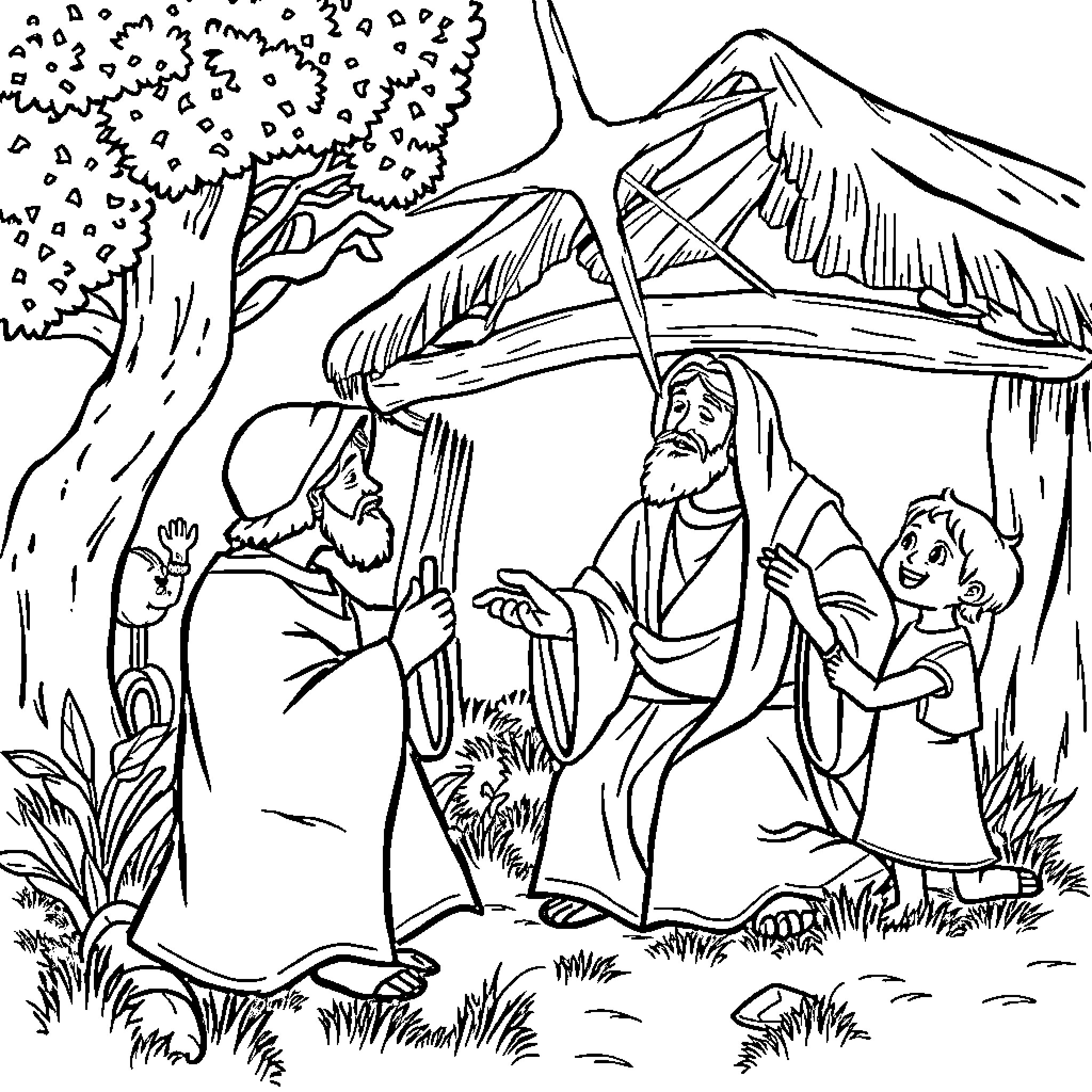 Bible Story of a Spiritual Leader and Followers Coloring Page (free black-and-white line drawing printable PDF for all, from beginners to advanced learners, including children, teens, adults, and seniors)