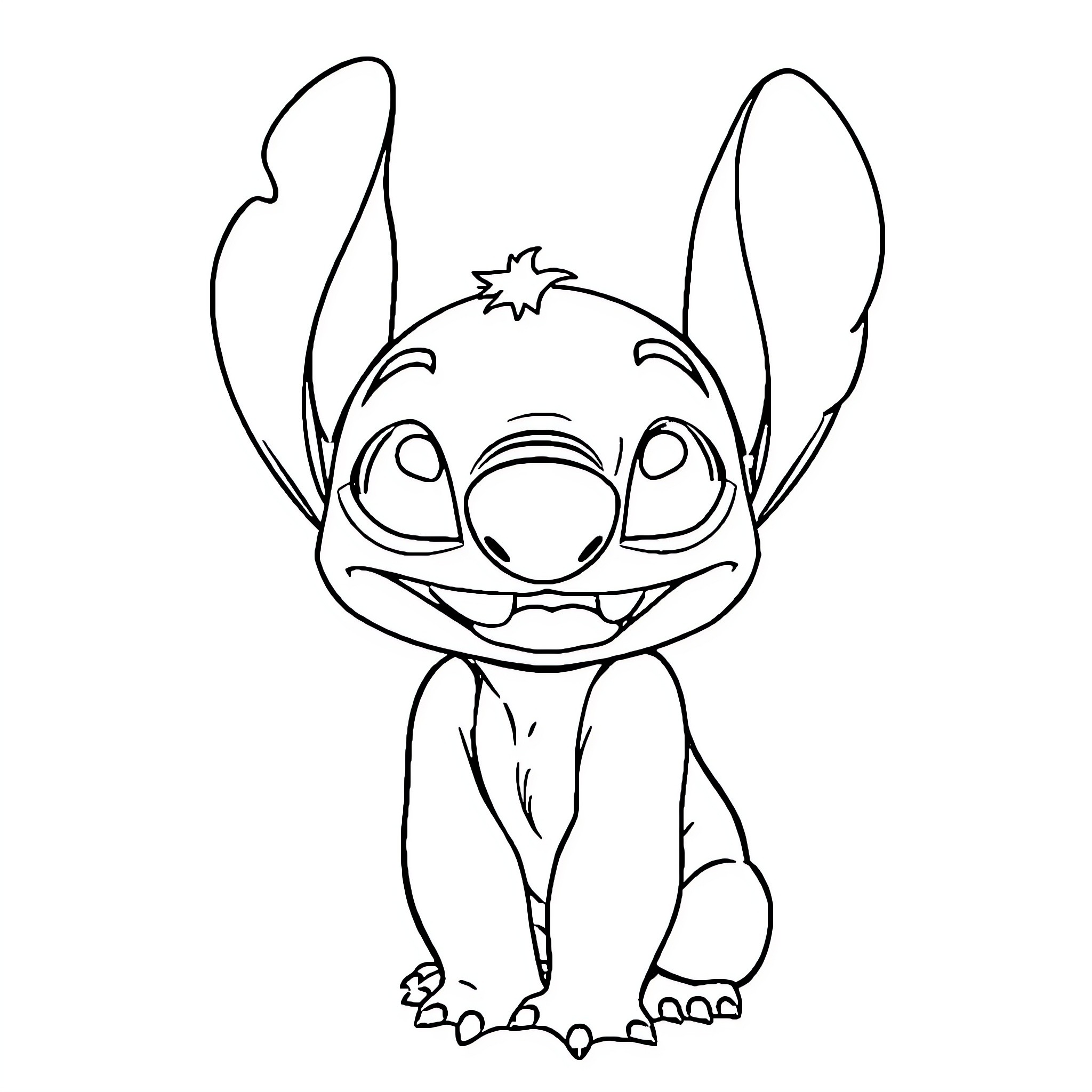 Stitch smiling and waving happily Coloring Page (free black-and-white line drawing printable PDF for all, from beginners to advanced learners, including children, teens, adults, and seniors)