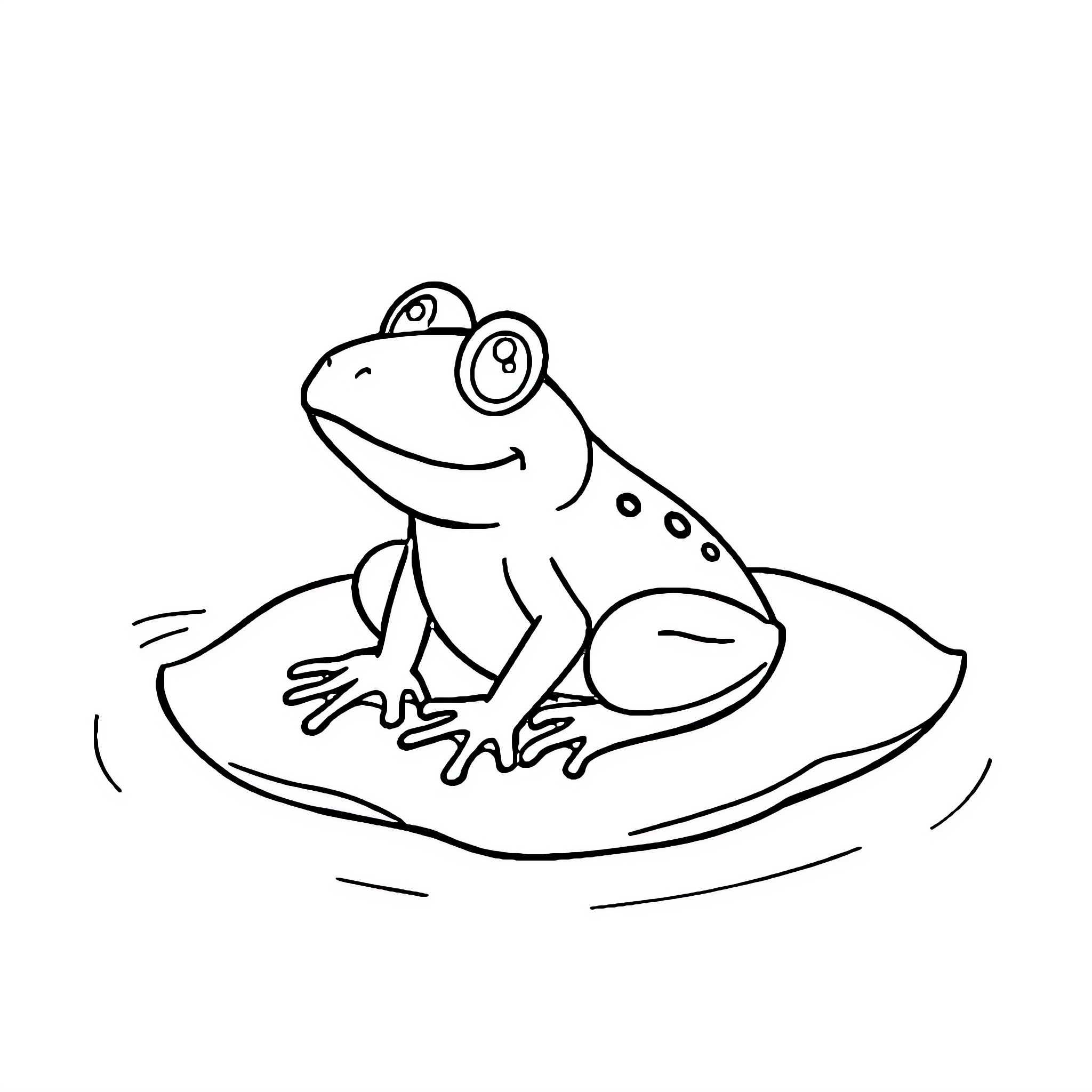 Frog sitting happily on a lily pad Coloring Page (free black-and-white line drawing printable PDF for all, from beginners to advanced learners, including children, teens, adults, and seniors)