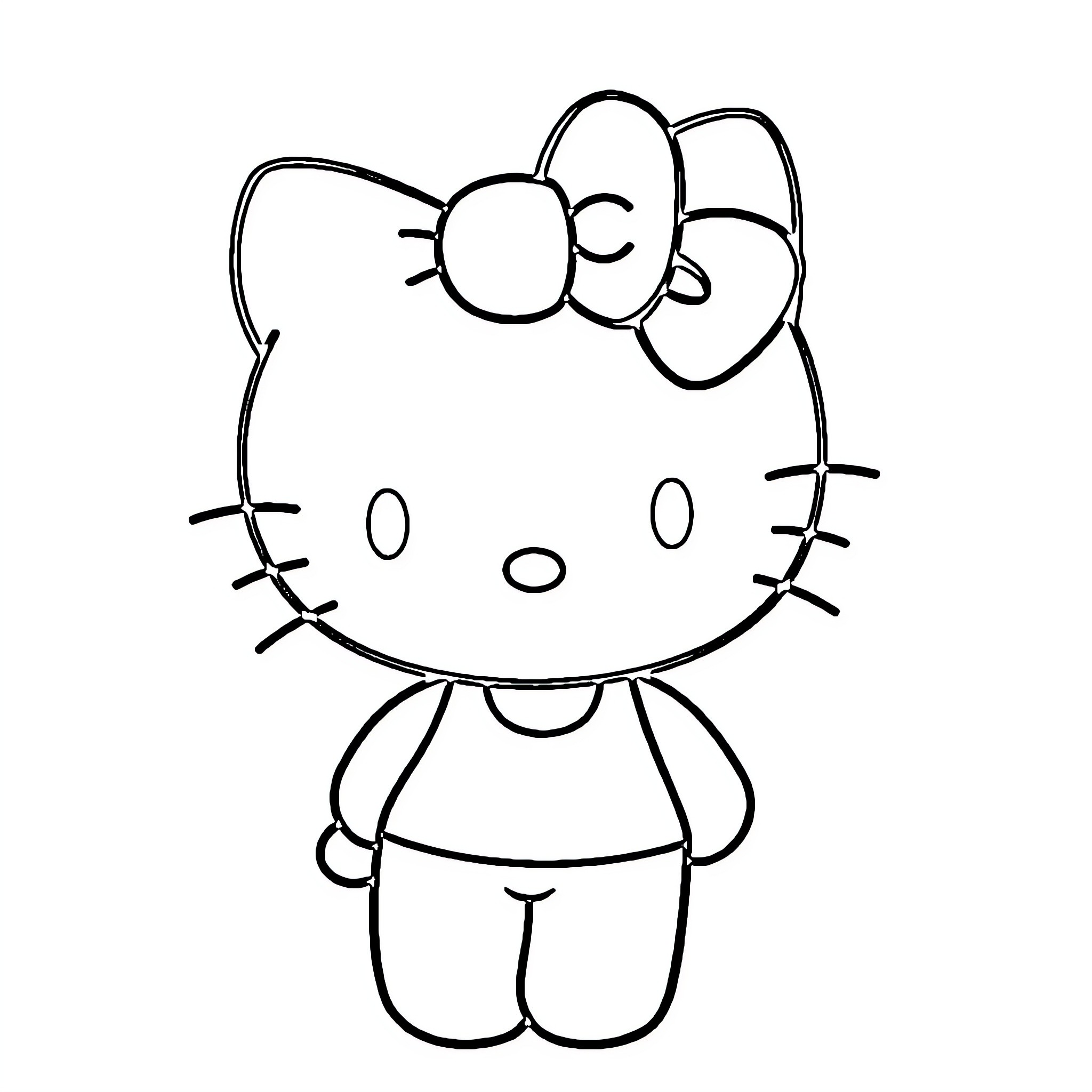 Hello Kitty in a simple, playful pose Coloring Page (free black-and-white line drawing printable PDF for all, from beginners to advanced learners, including children, teens, adults, and seniors)