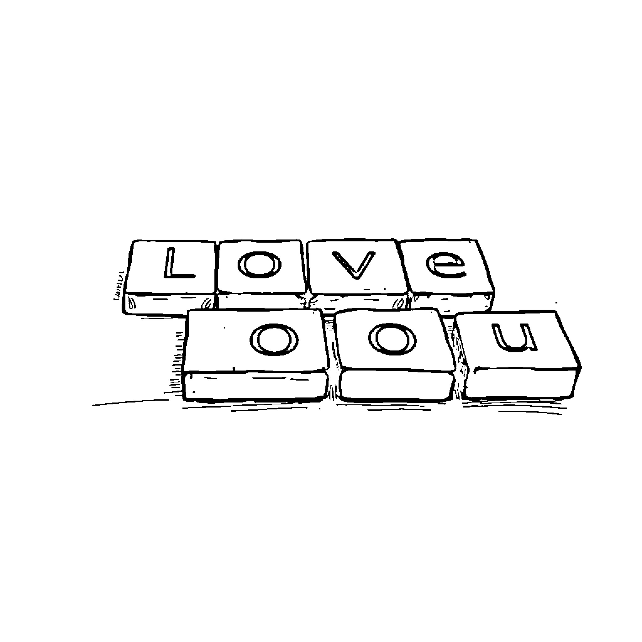 Scrabble tiles spelling 'Love you' Coloring Page (free black-and-white line drawing printable PDF for all, from beginners to advanced learners, including children, teens, adults, and seniors)