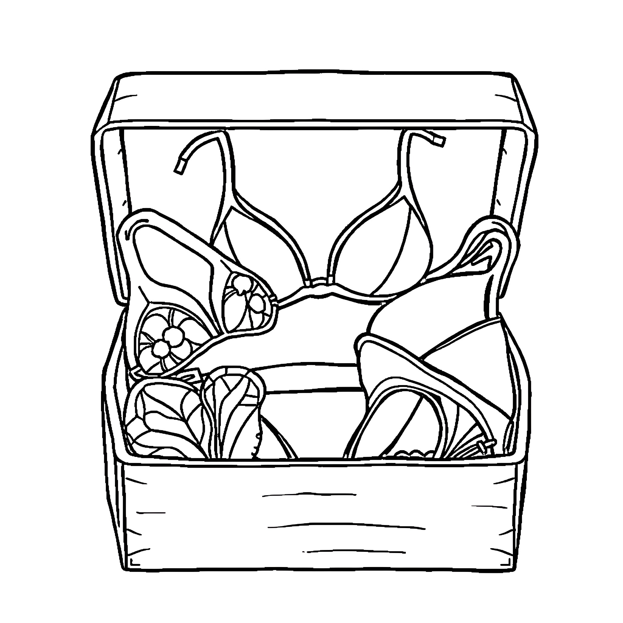 Bikini lingerie in a suitcase Coloring Page (free black-and-white line drawing printable PDF for all, from beginners to advanced learners, including children, teens, adults, and seniors)