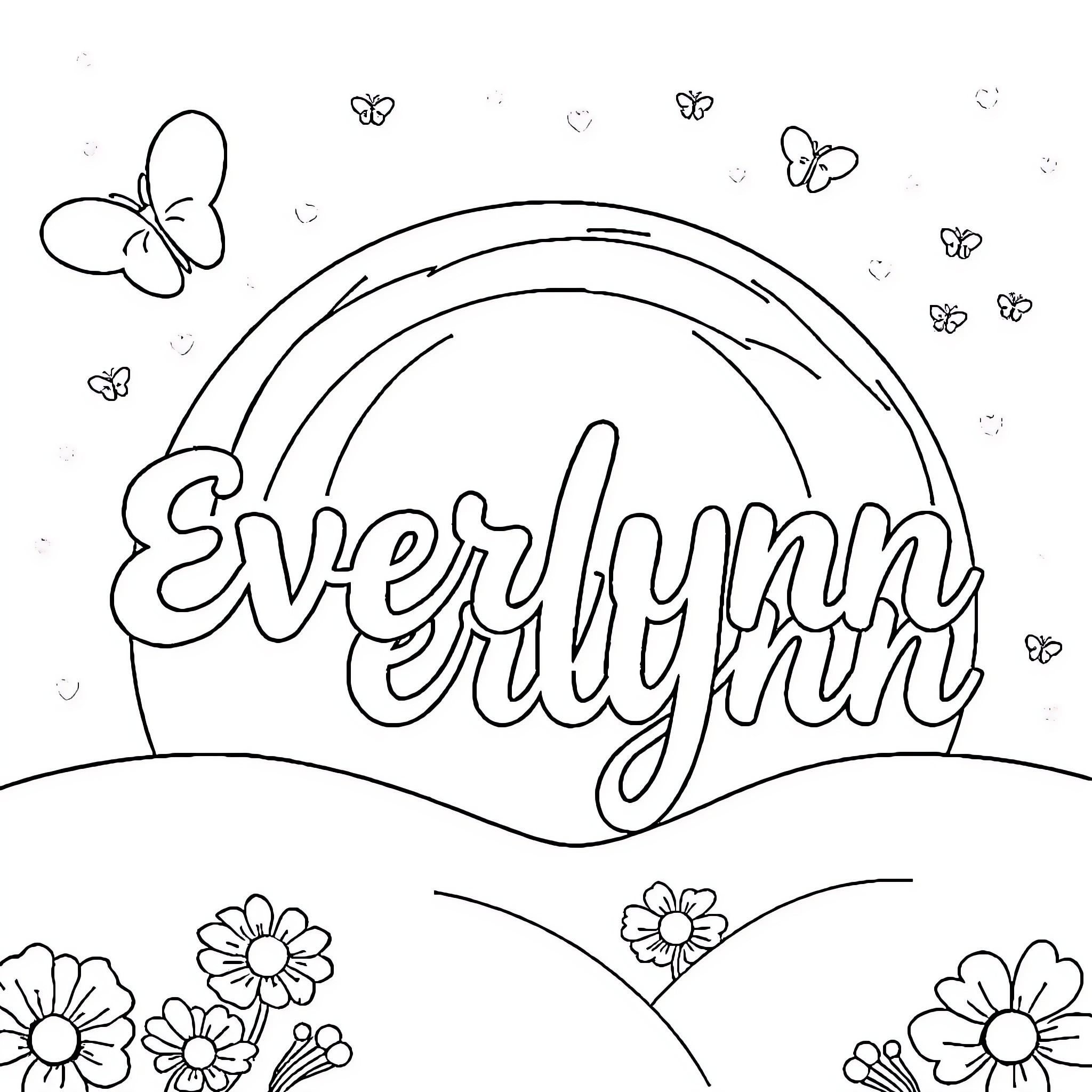 Everlynn's Joyful Playground Coloring Page (free black-and-white line drawing printable PDF for all, from beginners to advanced learners, including children, teens, adults, and seniors)