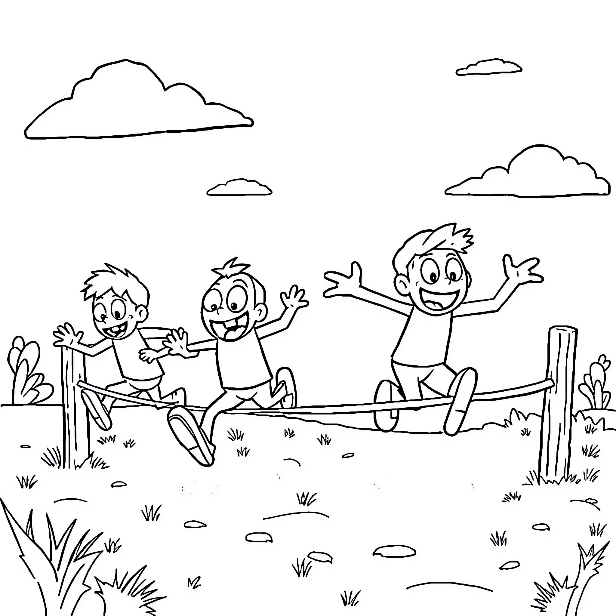 Stumbleguys having fun outdoors Coloring Page (free black-and-white line drawing printable PDF for all, from beginners to advanced learners, including children, teens, adults, and seniors)