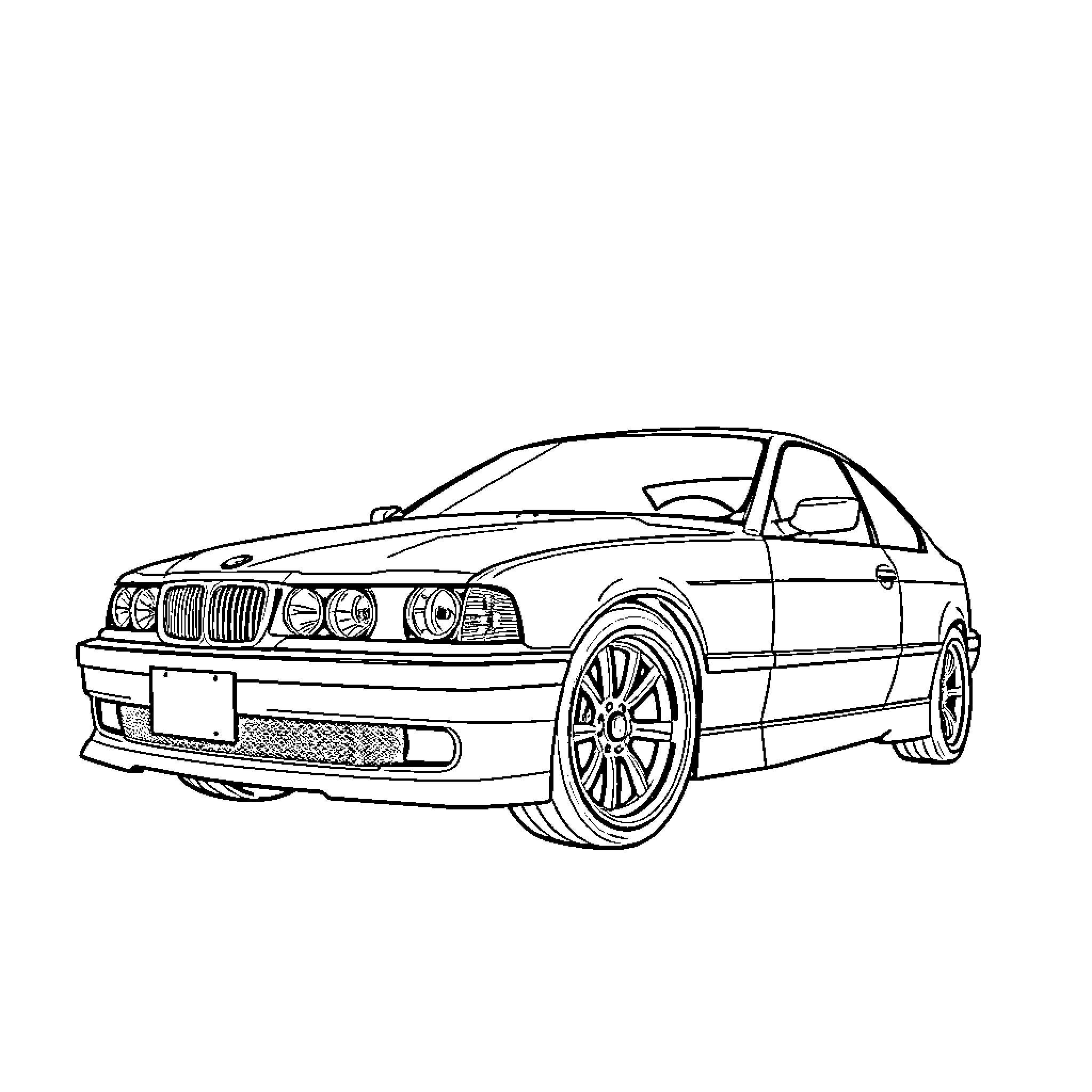 BMW sports car with sleek design Coloring Page (free black-and-white line drawing printable PDF for all, from beginners to advanced learners, including children, teens, adults, and seniors)