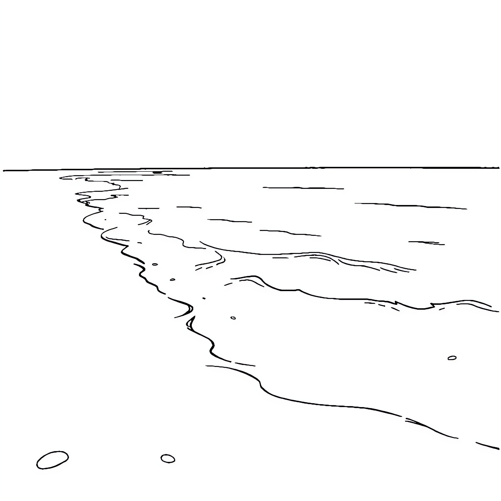 Beach scene with waves and horizon Coloring Page (free black-and-white line drawing printable PDF for all, from beginners to advanced learners, including children, teens, adults, and seniors)