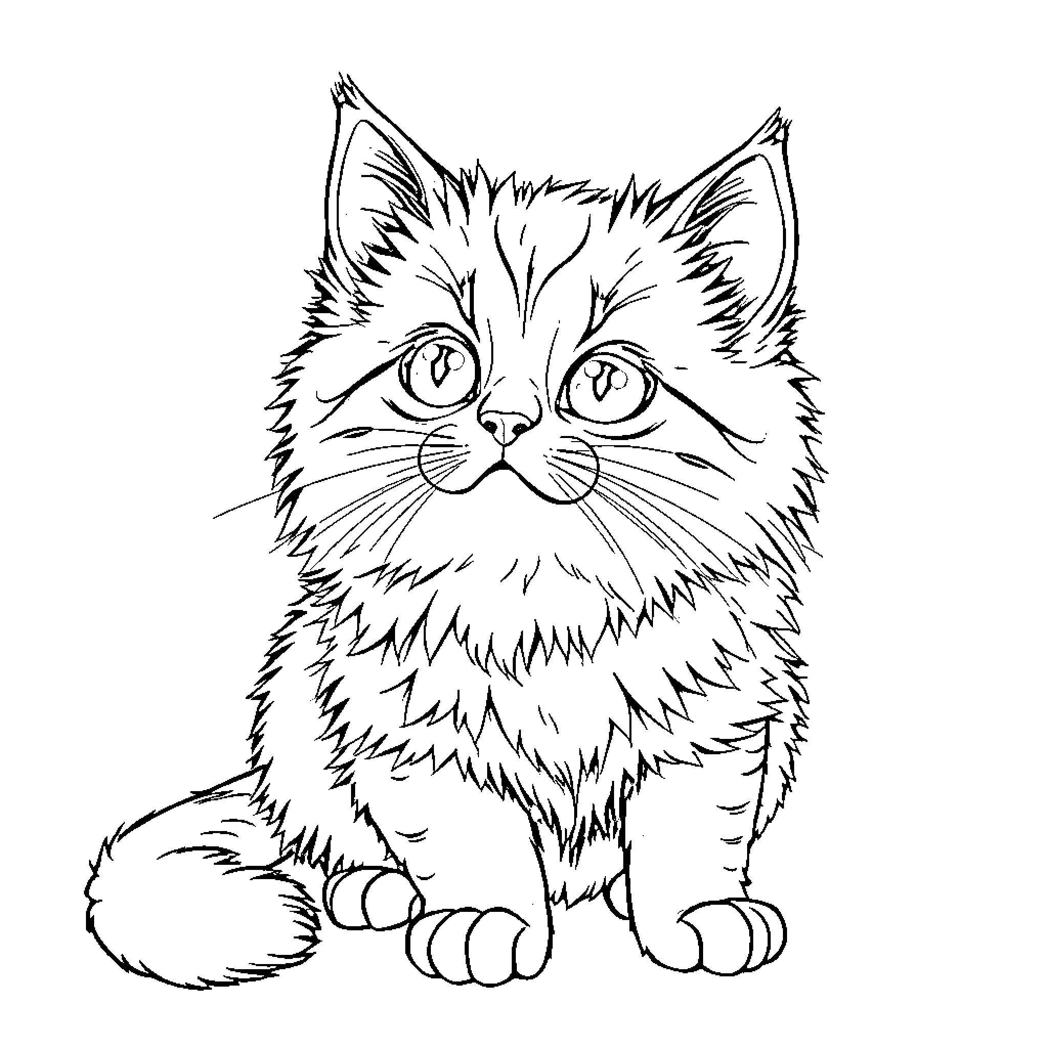 Ragdoll Cat in Whimsical Pose Coloring Page (free black-and-white line drawing printable PDF for all, from beginners to advanced learners, including children, teens, adults, and seniors)