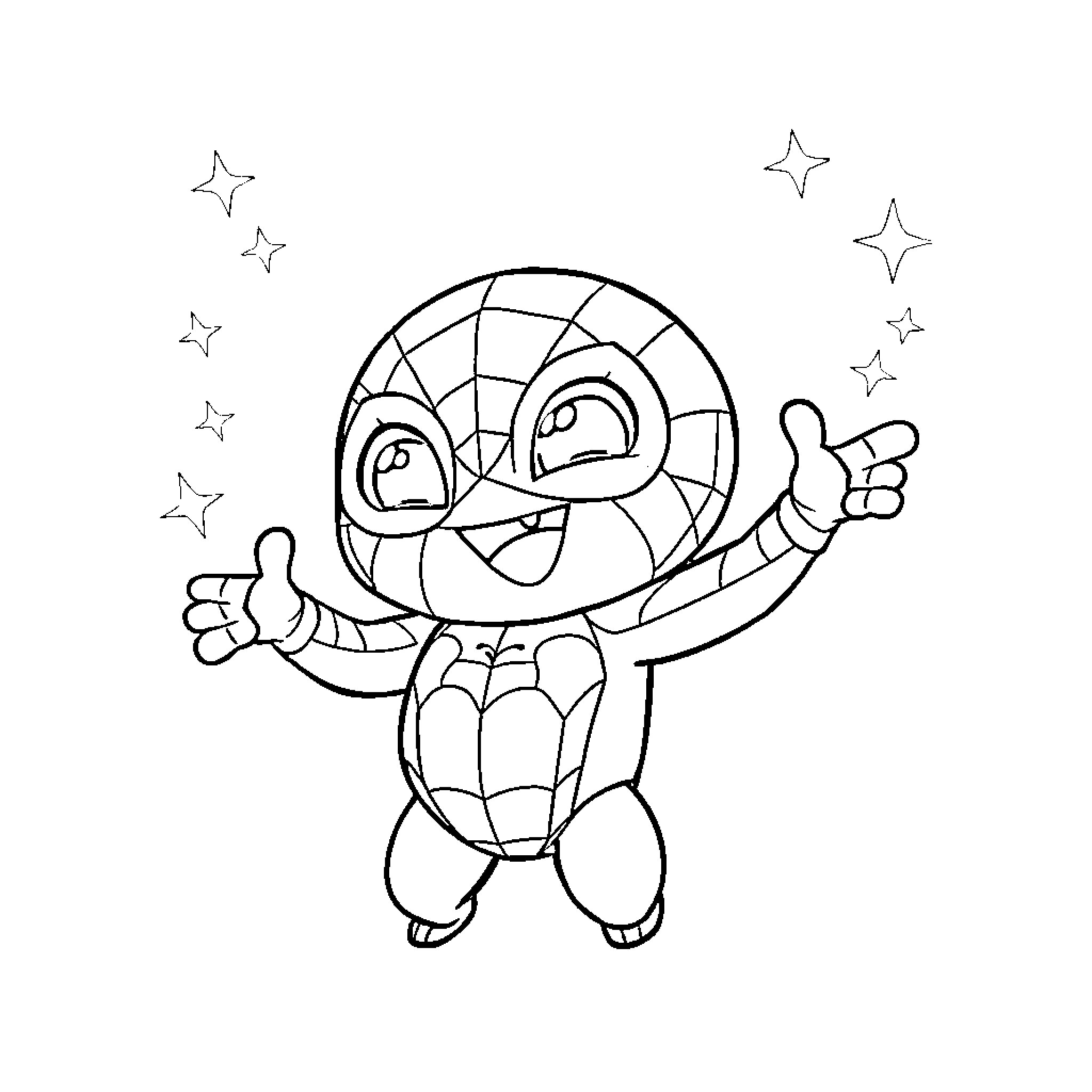 Homem-Aranha character posing with excitement Coloring Page (free black-and-white line drawing printable PDF for all, from beginners to advanced learners, including children, teens, adults, and seniors)