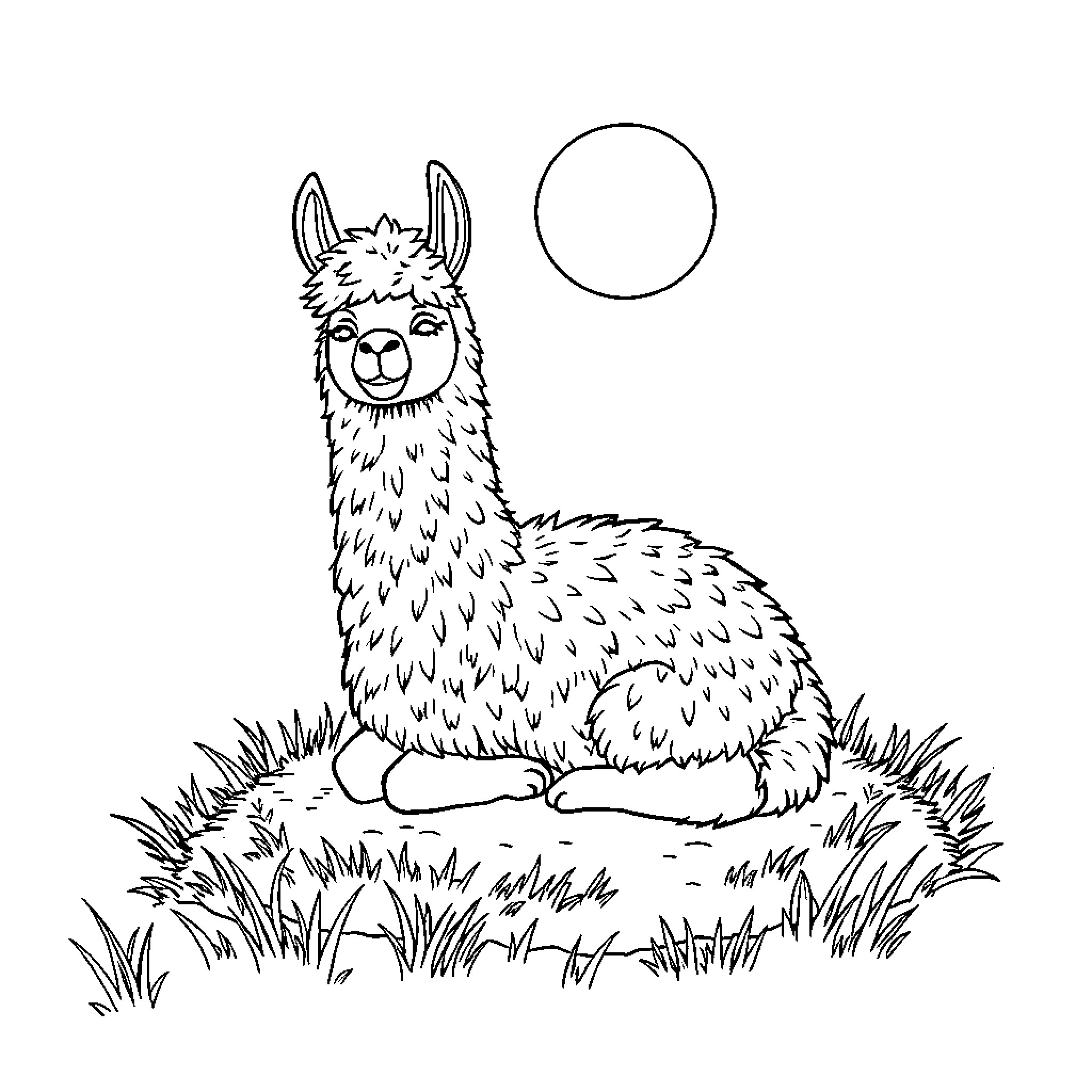 Llama enjoying the peaceful outdoors Coloring Page (free black-and-white line drawing printable PDF for all, from beginners to advanced learners, including children, teens, adults, and seniors)