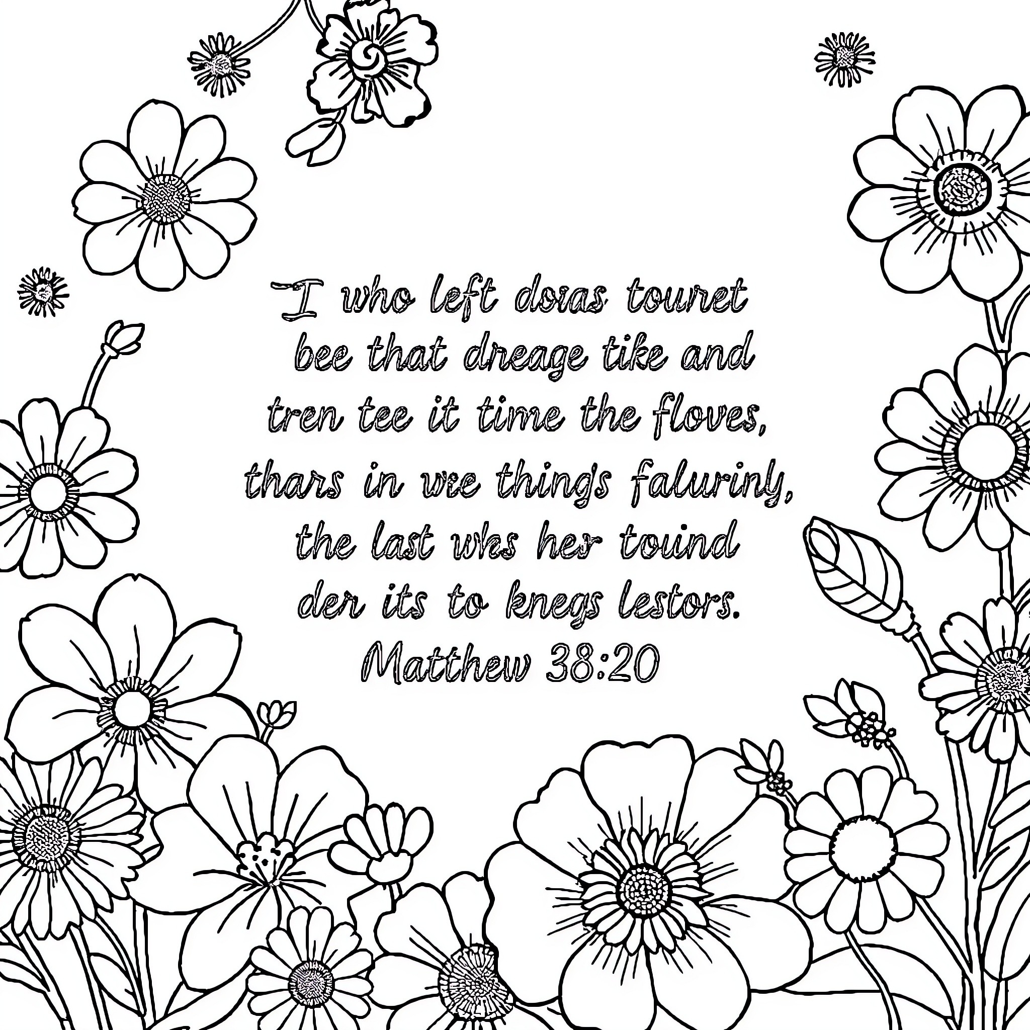 Bible Verse of Flowers and Floral Illustration Coloring Page (free black-and-white line drawing printable PDF for all, from beginners to advanced learners, including children, teens, adults, and seniors)