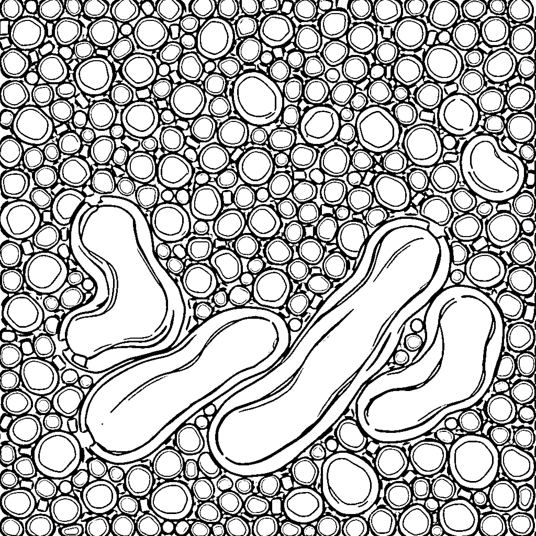 Peanut shapes in a bubble-like pattern Coloring Page (free black-and-white line drawing printable PDF for all, from beginners to advanced learners, including children, teens, adults, and seniors)
