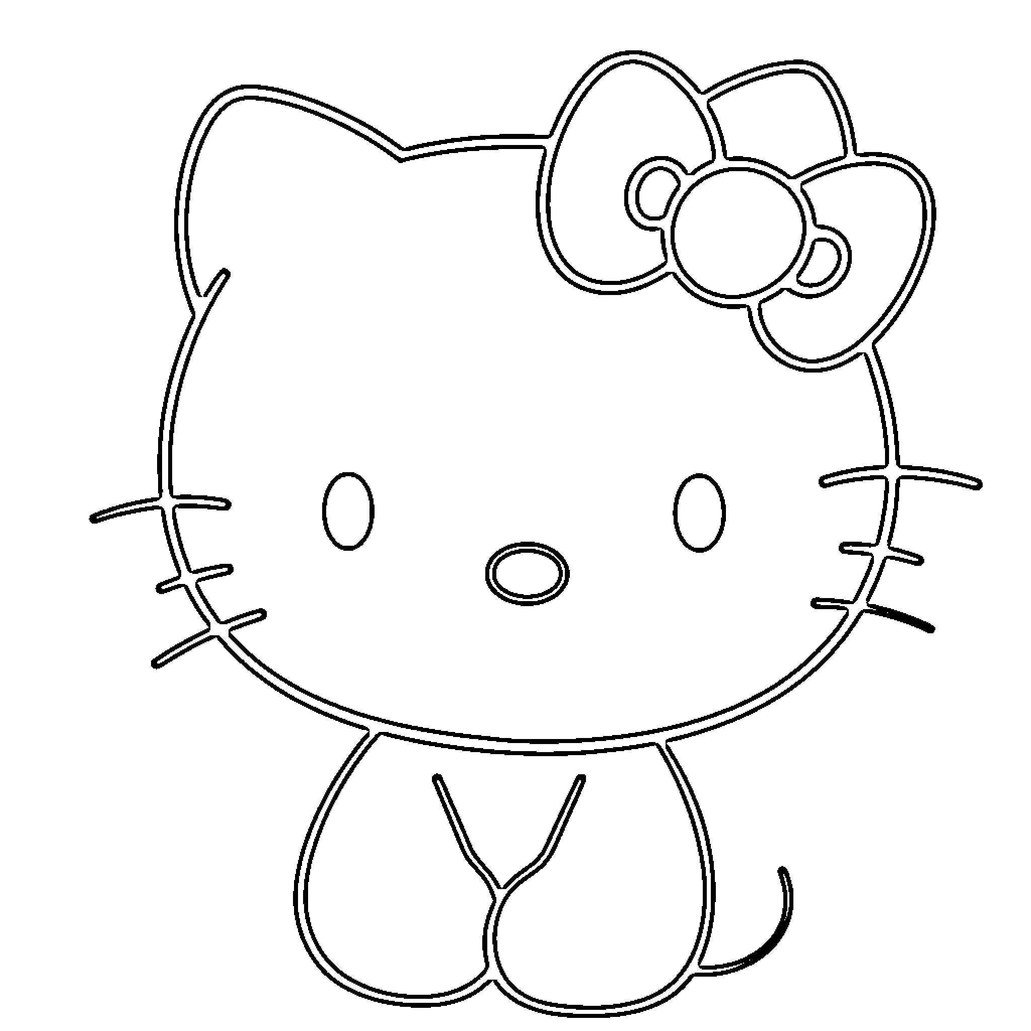 Hello Kitty sitting and looking at the viewer Coloring Page (free black-and-white line drawing printable PDF for all, from beginners to advanced learners, including children, teens, adults, and seniors)