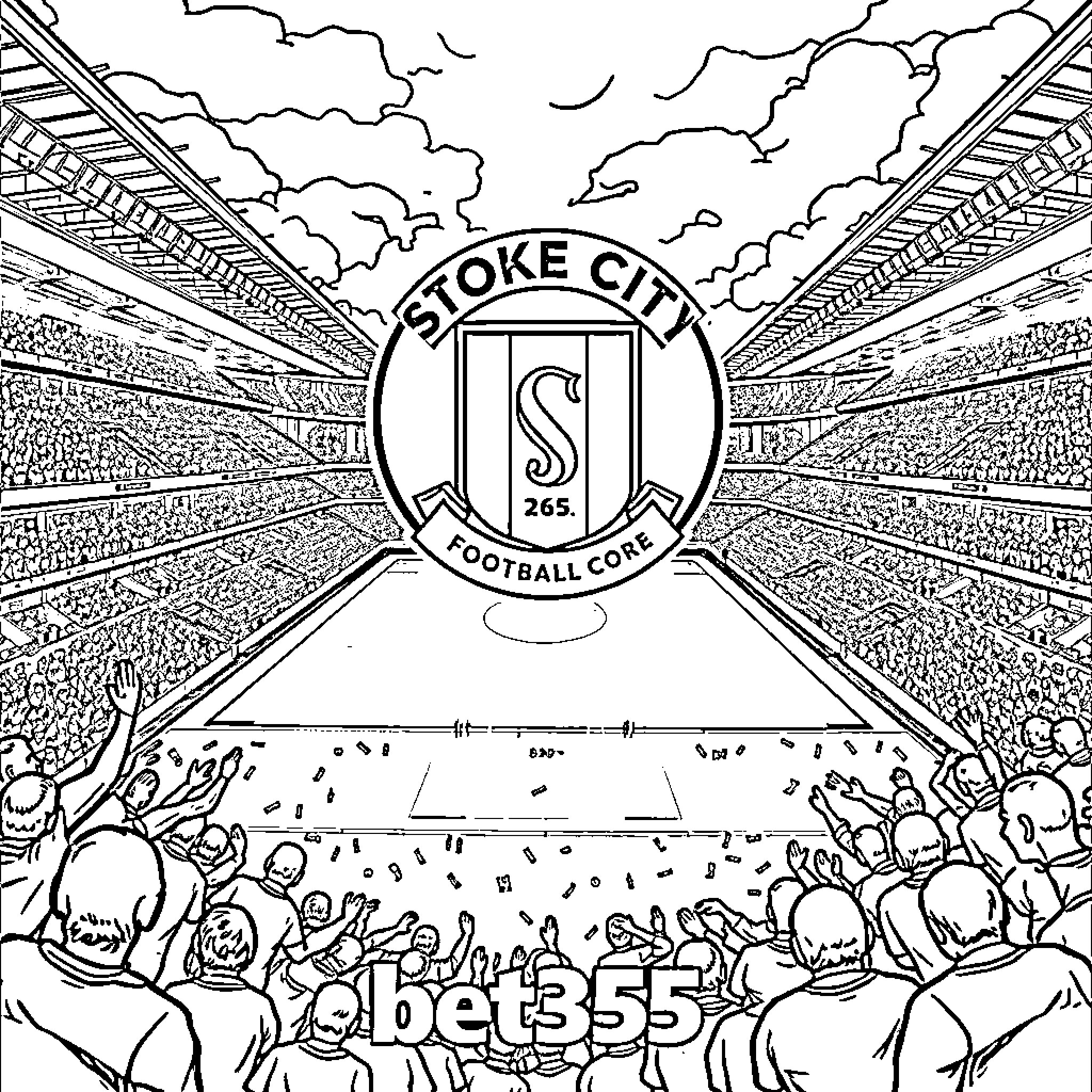 Football Badge on Packed Stadium with Fans Coloring Page (free black-and-white line drawing printable PDF for all, from beginners to advanced learners, including children, teens, adults, and seniors)