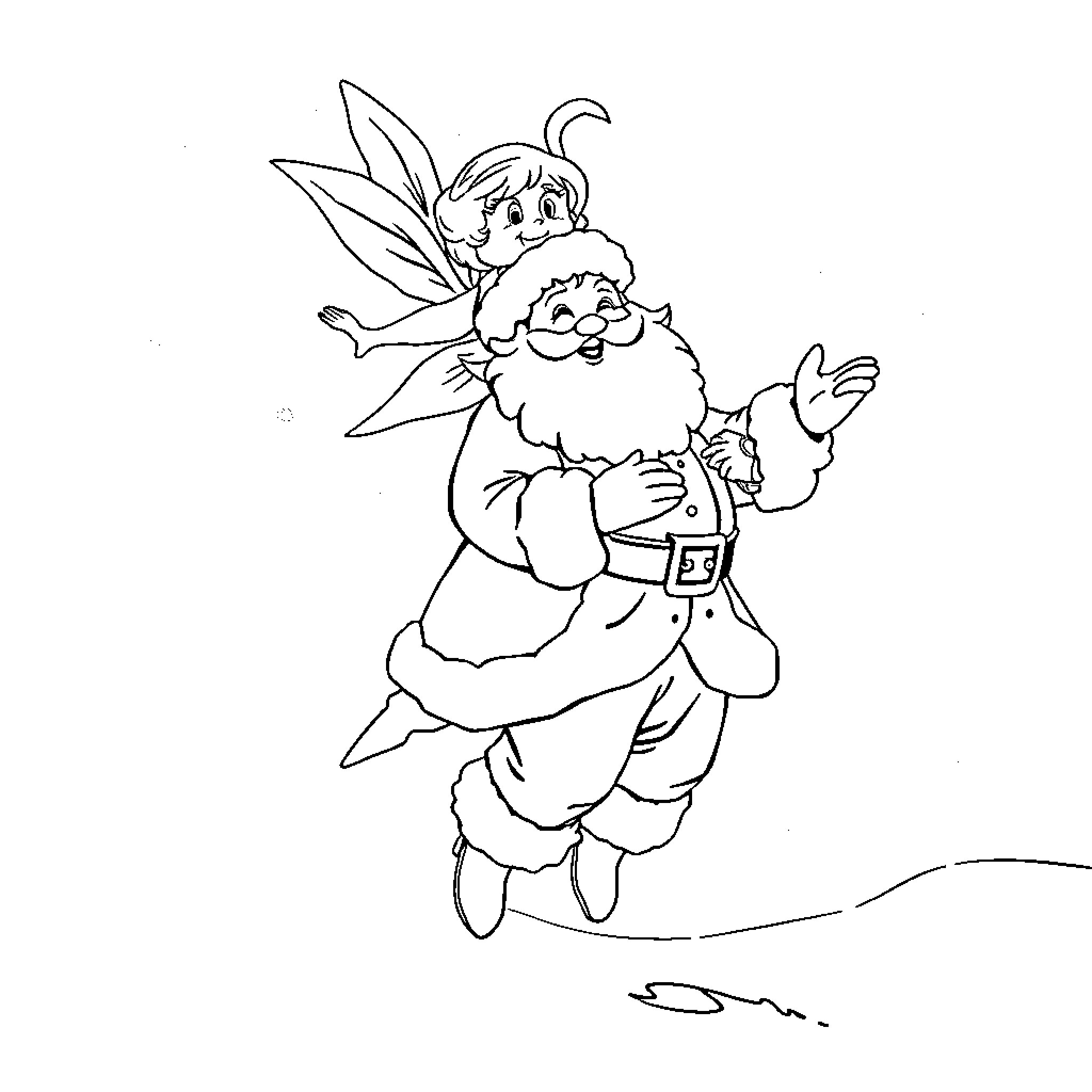 Fairy Gnome Playing with Fairy Coloring Page (free black-and-white line drawing printable PDF for all, from beginners to advanced learners, including children, teens, adults, and seniors)