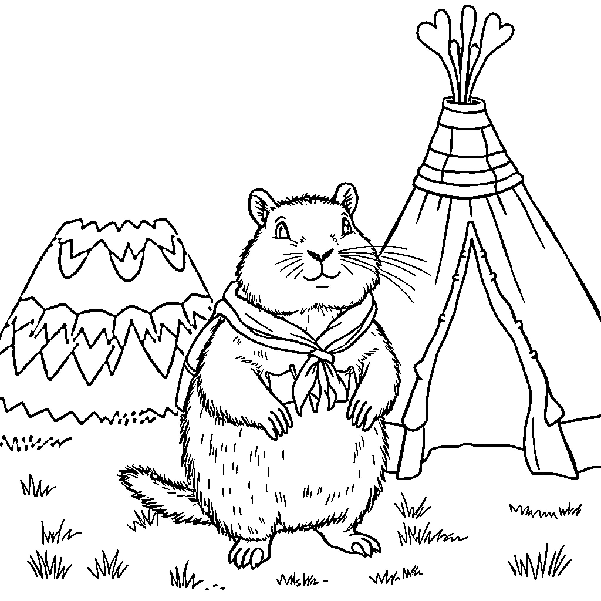 Capybara in a Scenic Outdoor Setting Coloring Page (free black-and-white line drawing printable PDF for all, from beginners to advanced learners, including children, teens, adults, and seniors)