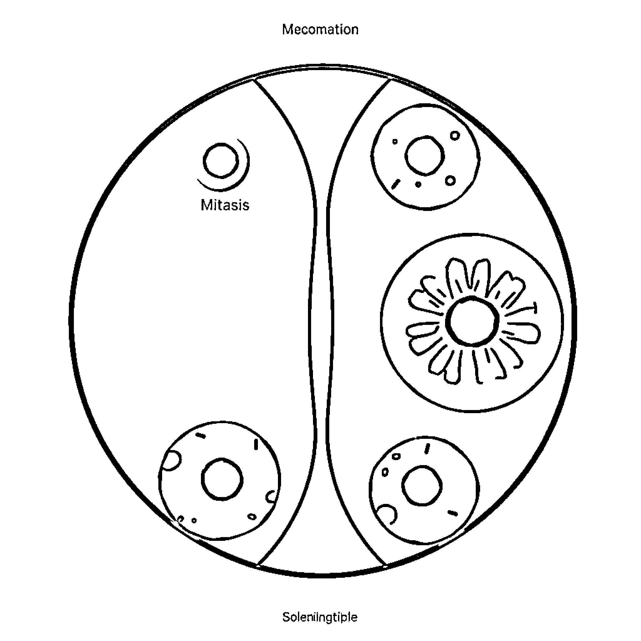 Mitosis: Cells Dividing and Proliferating Coloring Page (free black-and-white line drawing printable PDF for all, from beginners to advanced learners, including children, teens, adults, and seniors)