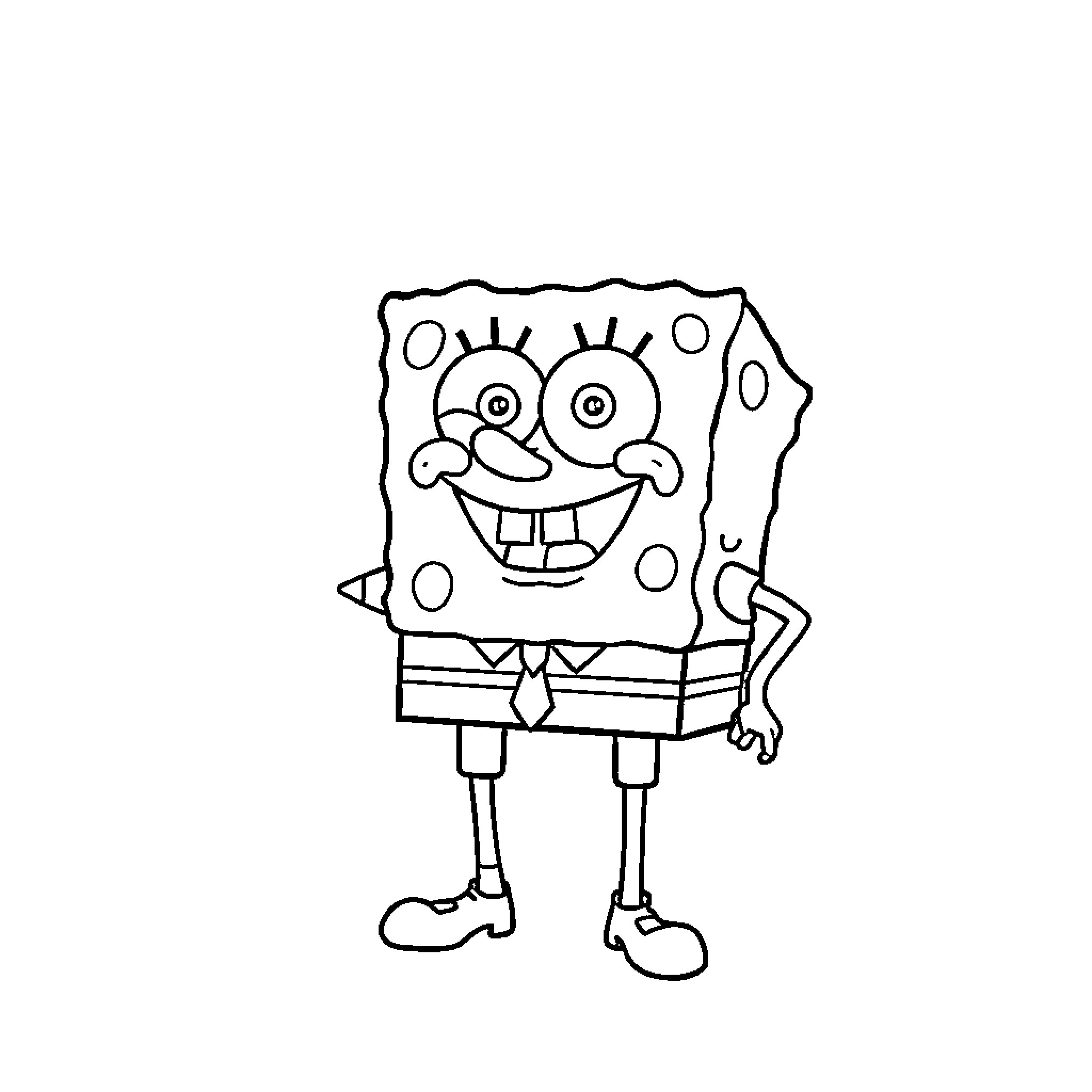 Spongebob standing and smiling happily Coloring Page (free black-and-white line drawing printable PDF for all, from beginners to advanced learners, including children, teens, adults, and seniors)