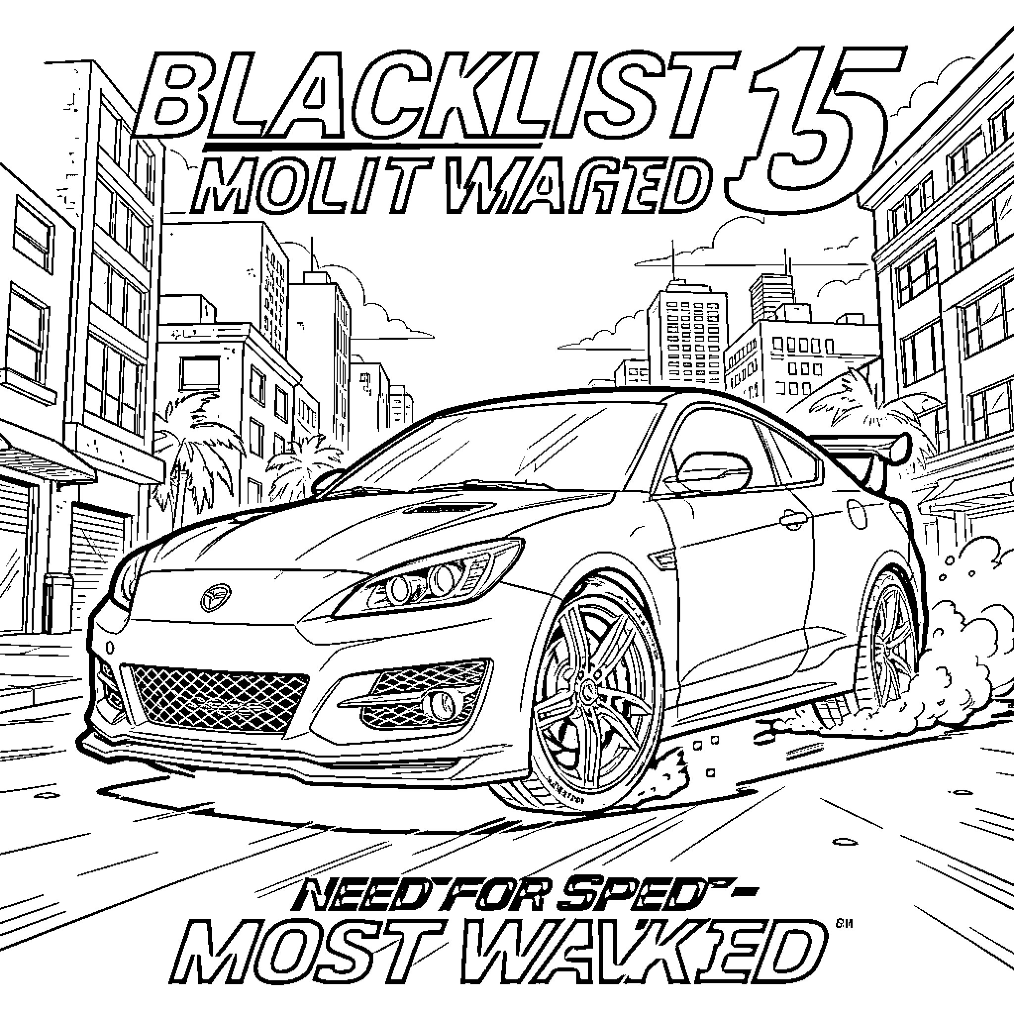 Blacklist 15: Most Wanted Molity Waged Coloring Page (free black-and-white line drawing printable PDF for all, from beginners to advanced learners, including children, teens, adults, and seniors)