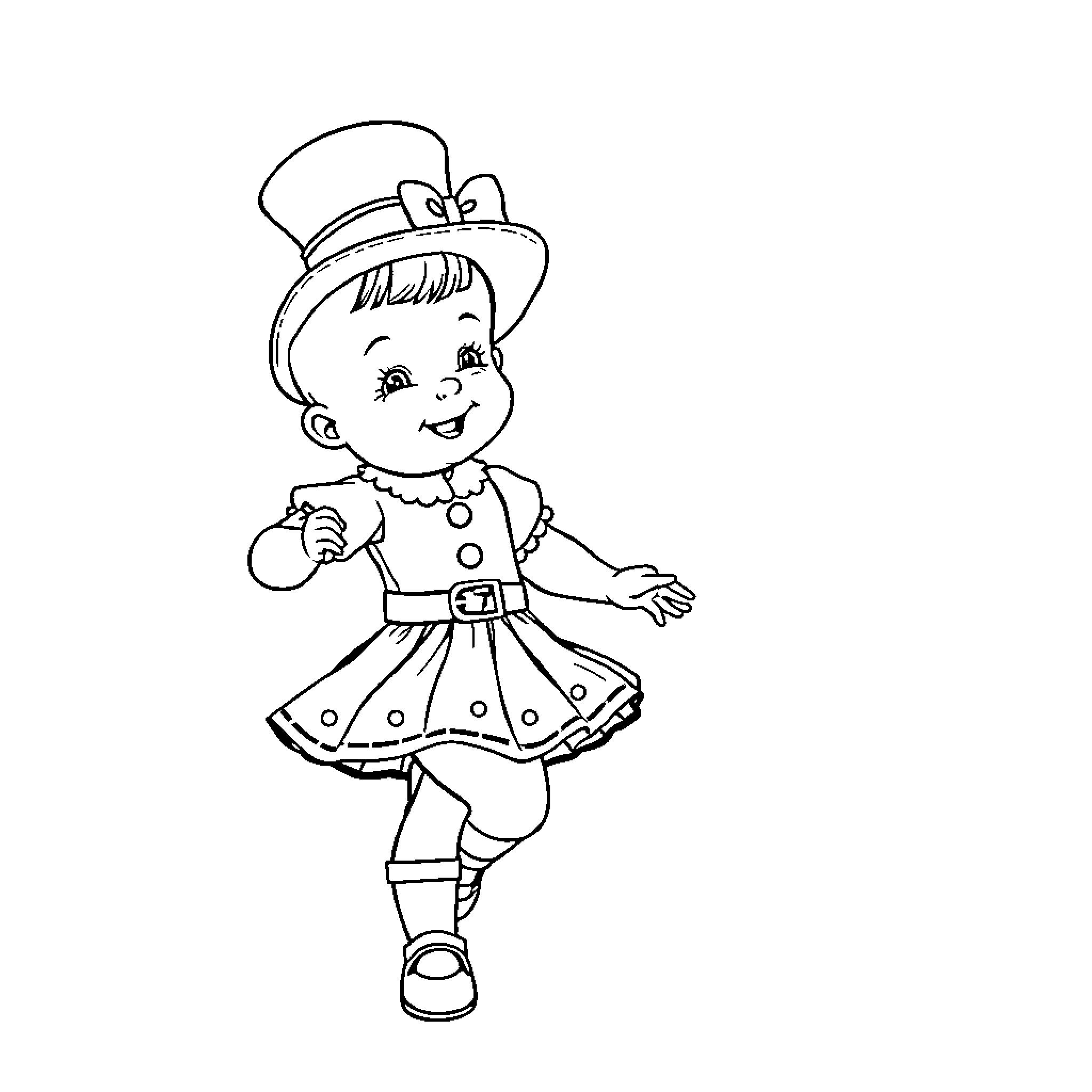 Irish Dancer in Festive Attire Performing Coloring Page (free black-and-white line drawing printable PDF for all, from beginners to advanced learners, including children, teens, adults, and seniors)