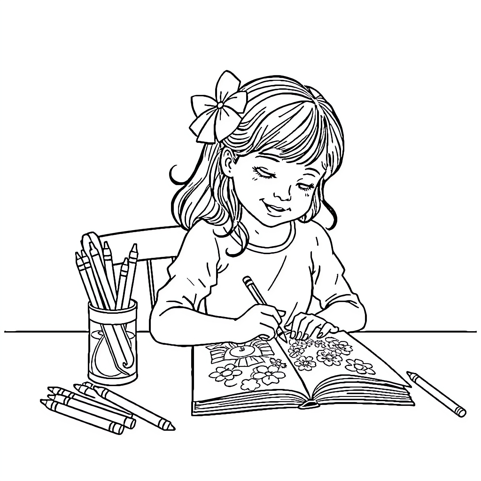 Eloise Peacefully Drawing and Coloring Coloring Page (free black-and-white line drawing printable PDF for all, from beginners to advanced learners, including children, teens, adults, and seniors)