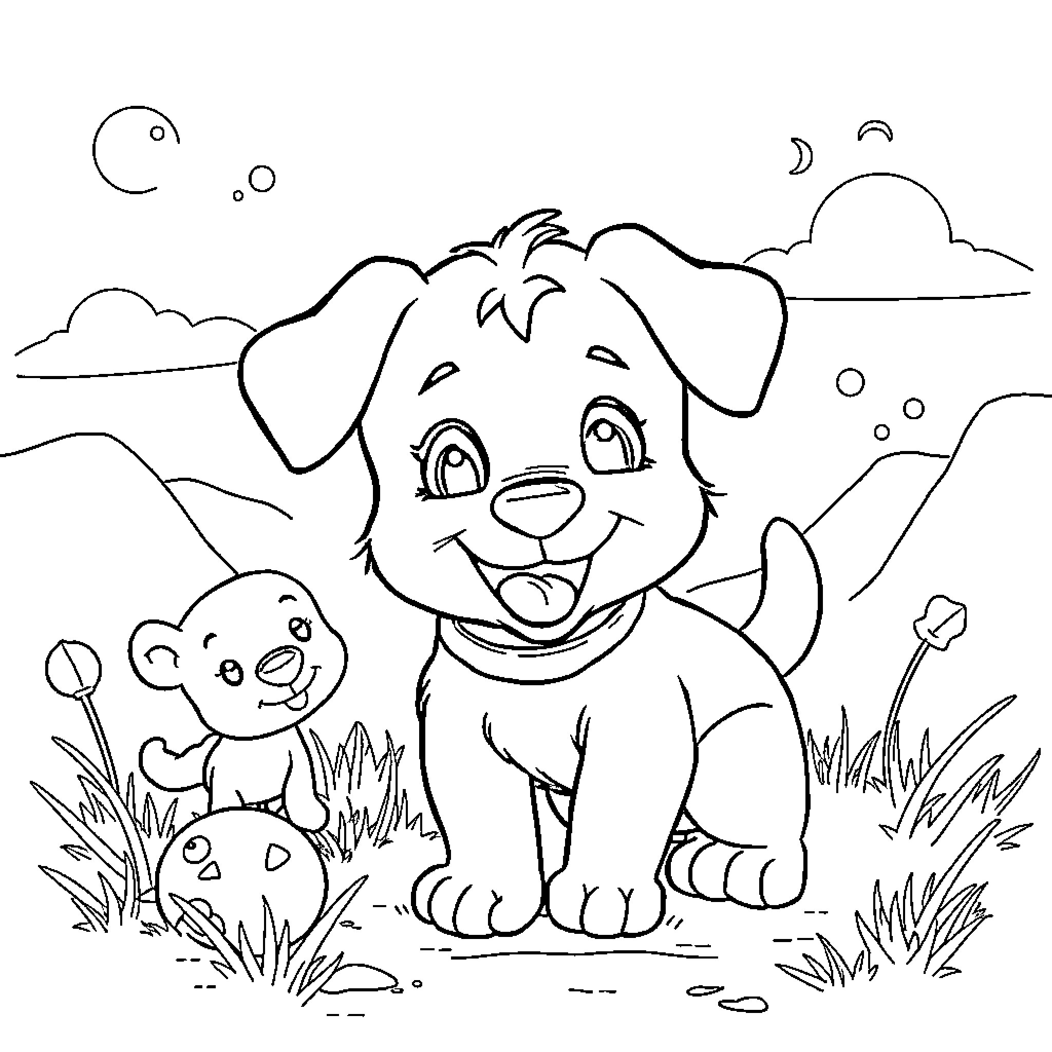 Bluey's Playful Adventure in the Outdoors Coloring Page (free black-and-white line drawing printable PDF for all, from beginners to advanced learners, including children, teens, adults, and seniors)