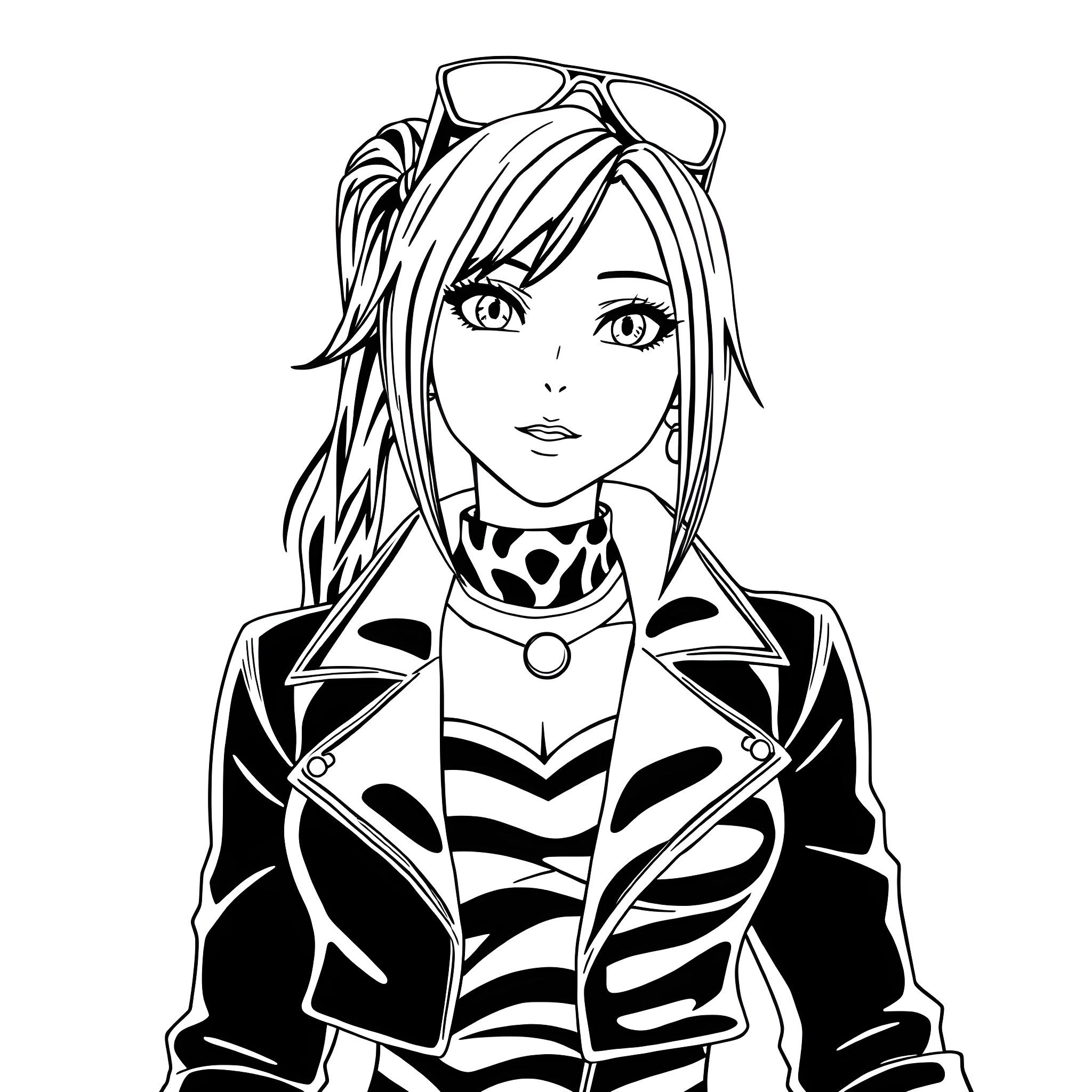Tifa Lockhart in Stylish Anime Attire Coloring Page (free black-and-white line drawing printable PDF for all, from beginners to advanced learners, including children, teens, adults, and seniors)